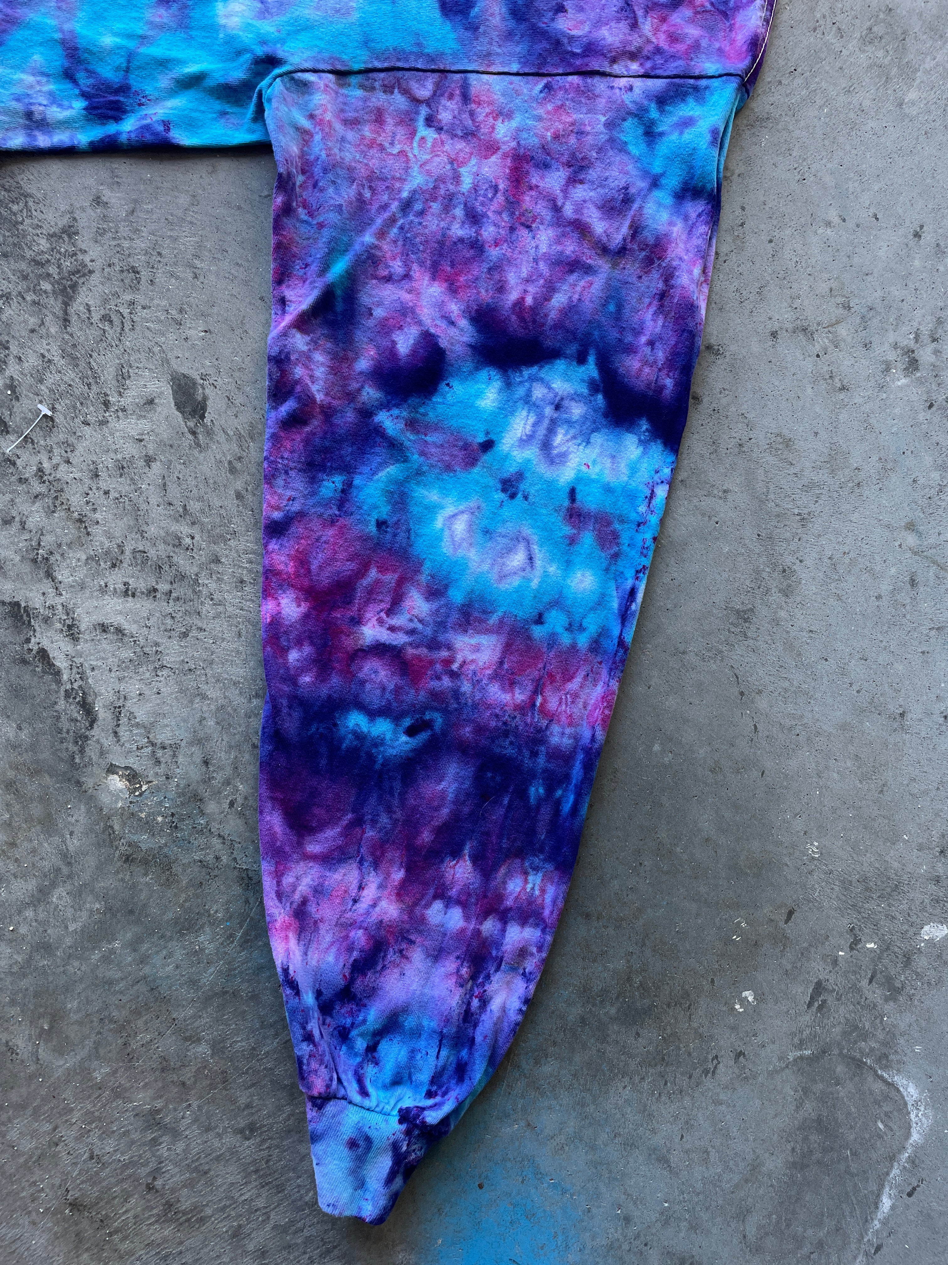 Blue, Purple, and Pink Long Sleeve Ice Dyed T-Shirt | One-of-a-Kind | Men's XL