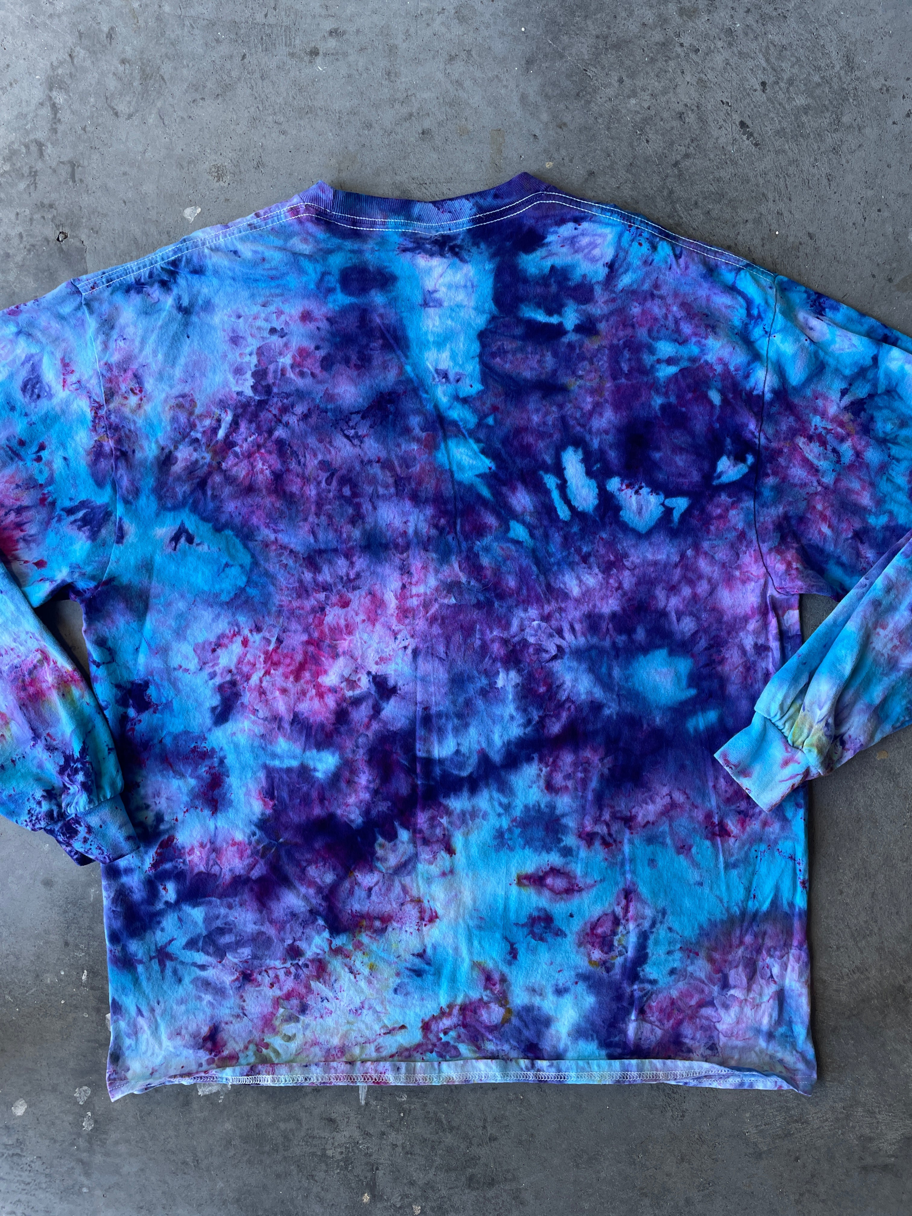 Blue, Purple, and Pink Long Sleeve Ice Dyed T-Shirt | One-of-a-Kind | Men's XL
