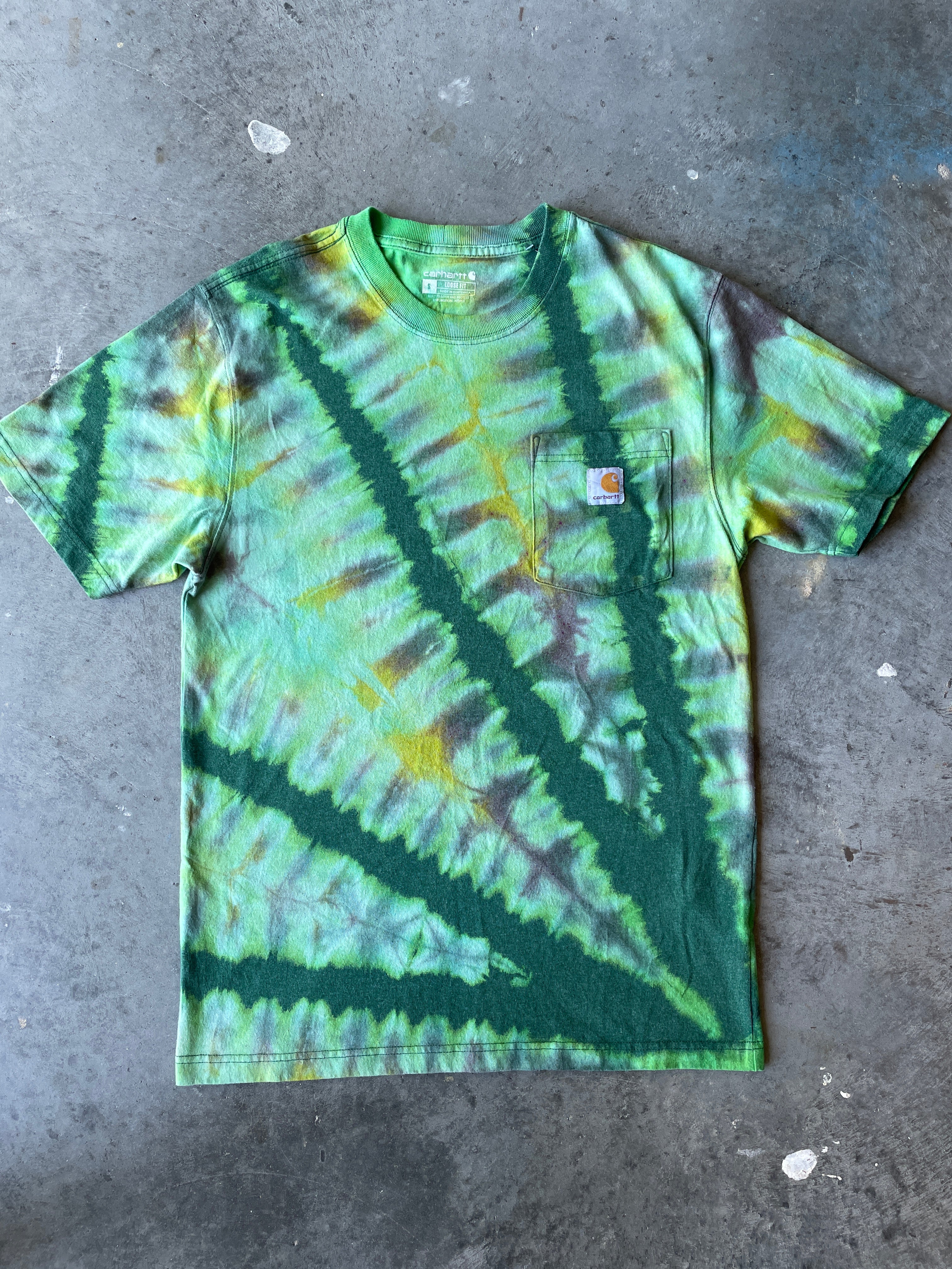 Carhartt Short Sleeve Green & Yellow Reverse Tie Dye T-Shirt | One-of-a-Kind | Men's Small