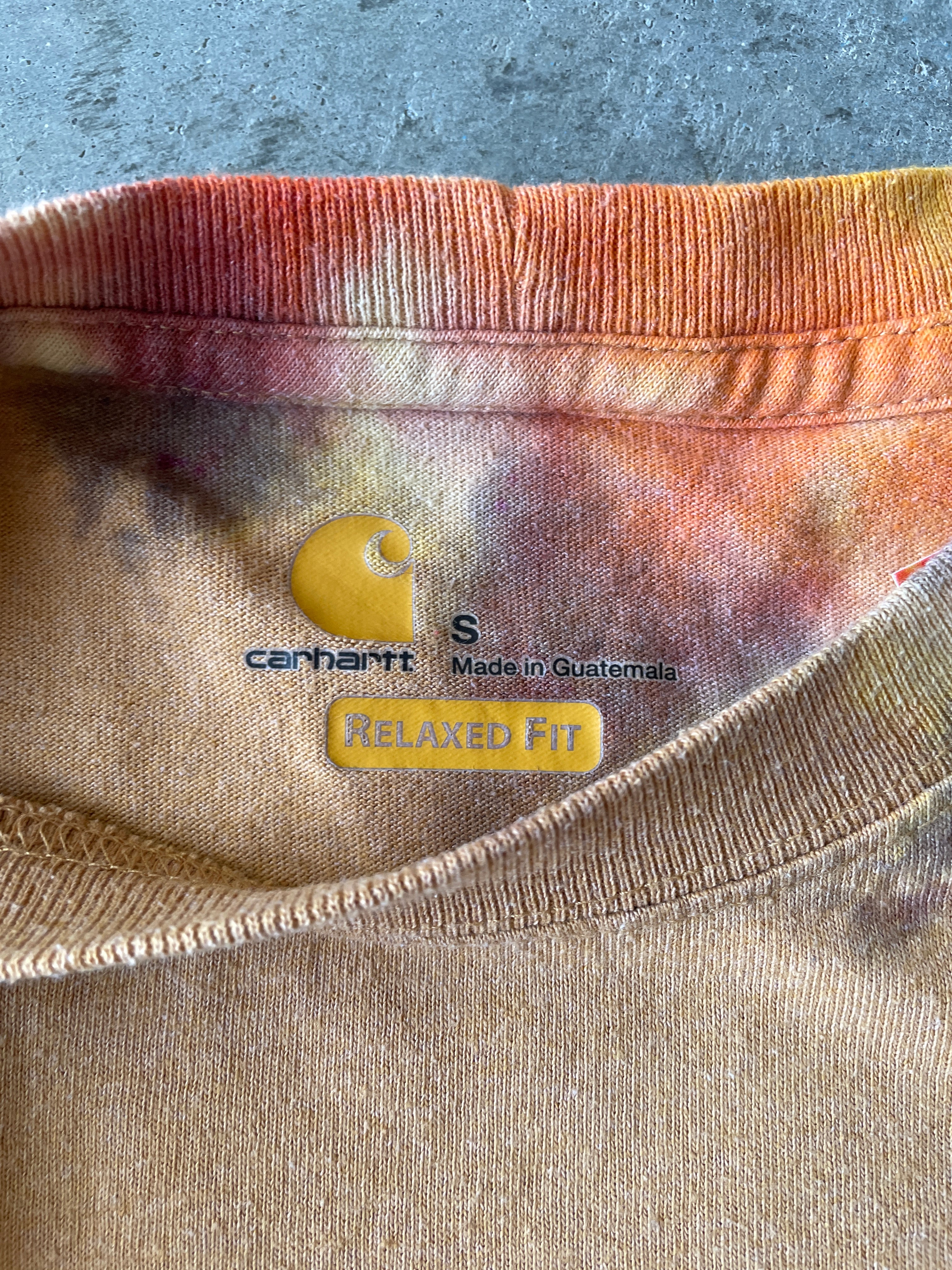 Carhartt Long Sleeve Brown & Yellow Reverse Tie Dye T-Shirt | One-of-a-Kind | Men's Small