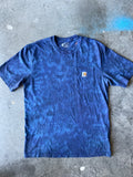 Carhartt Short Sleeve Blue and Black Reverse Tie Dye T-Shirt | One-of-a-Kind | Men's Medium