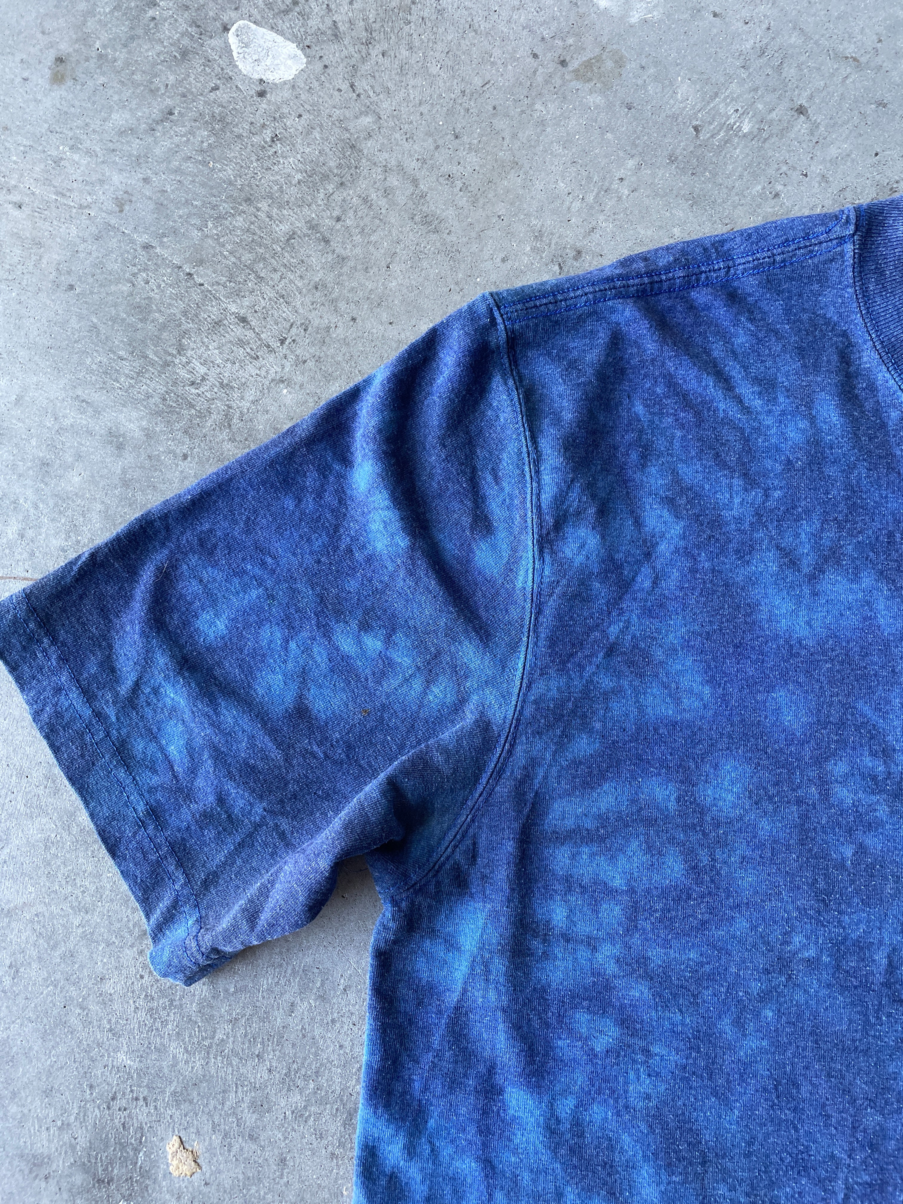 Carhartt Short Sleeve Blue and Black Reverse Tie Dye T-Shirt | One-of-a-Kind | Men's Medium