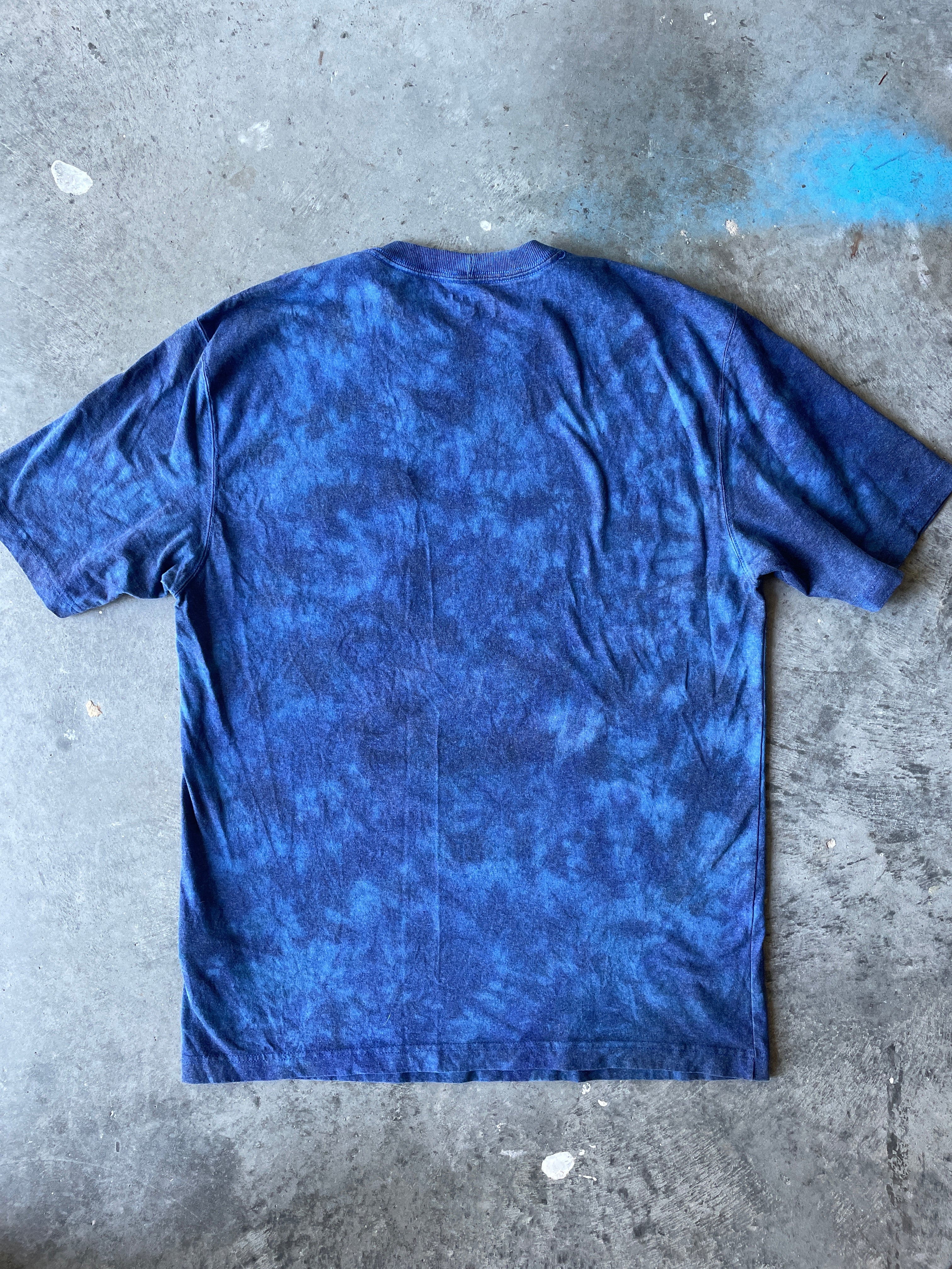 Carhartt Short Sleeve Blue and Black Reverse Tie Dye T-Shirt | One-of-a-Kind | Men's Medium