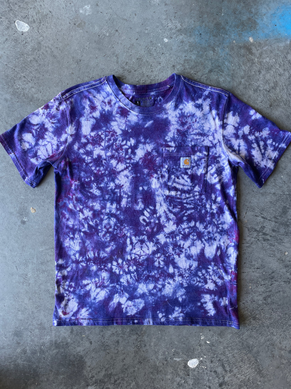 Carhartt Short Sleeve Purple and Blue Tie Dye T-Shirt | One-of-a-Kind | Youth Medium (8-10)