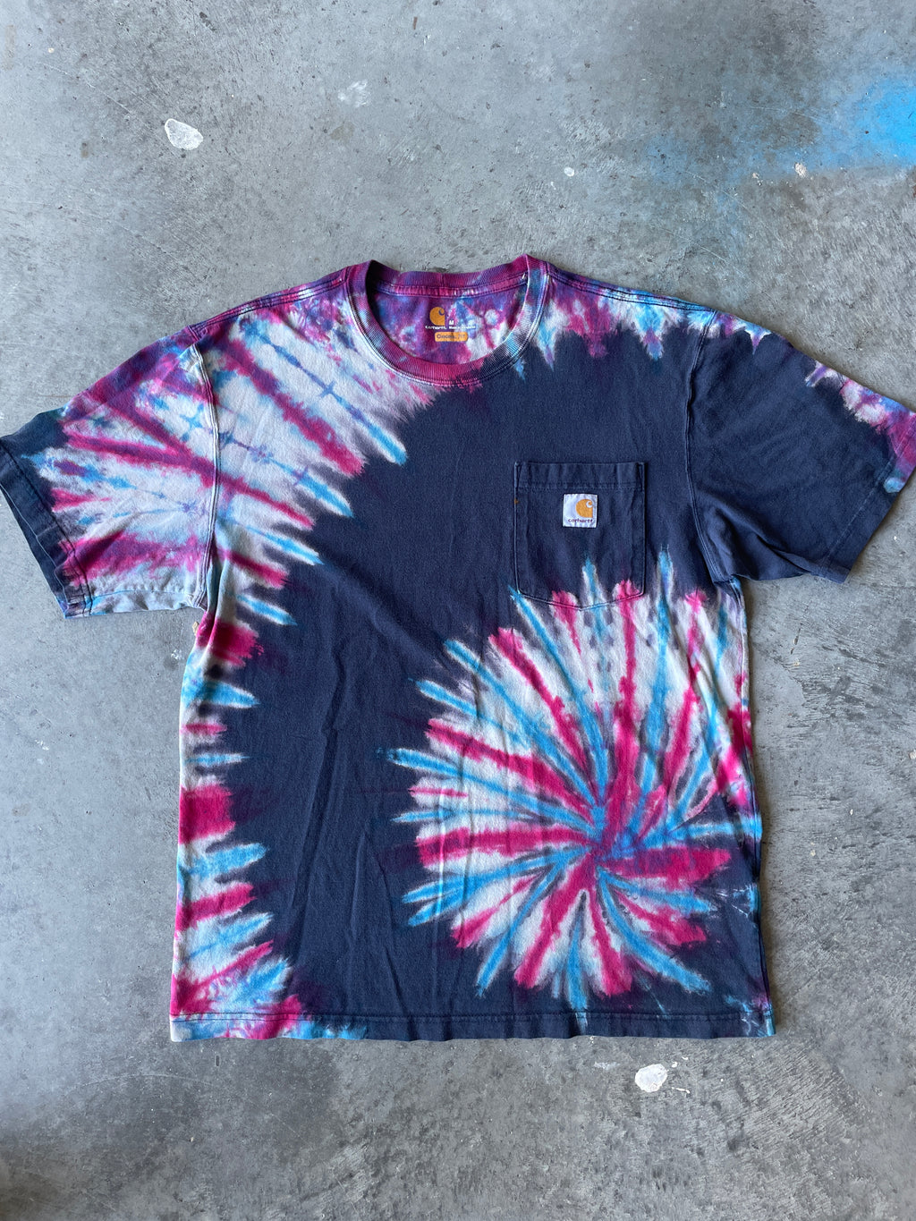 Carhartt Short Sleeve Red, White, and Blue Reverse Tie Dye T-Shirt | One-of-a-Kind | Men's Medium
