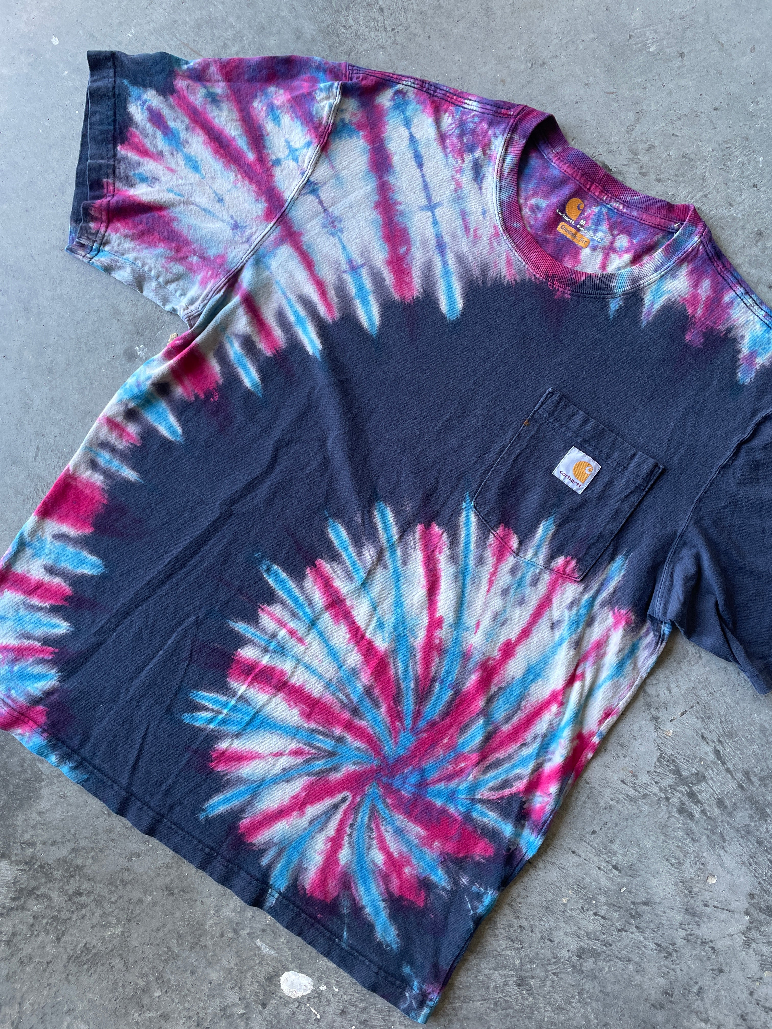 Carhartt Short Sleeve Red, White, and Blue Reverse Tie Dye T-Shirt | One-of-a-Kind | Men's Medium