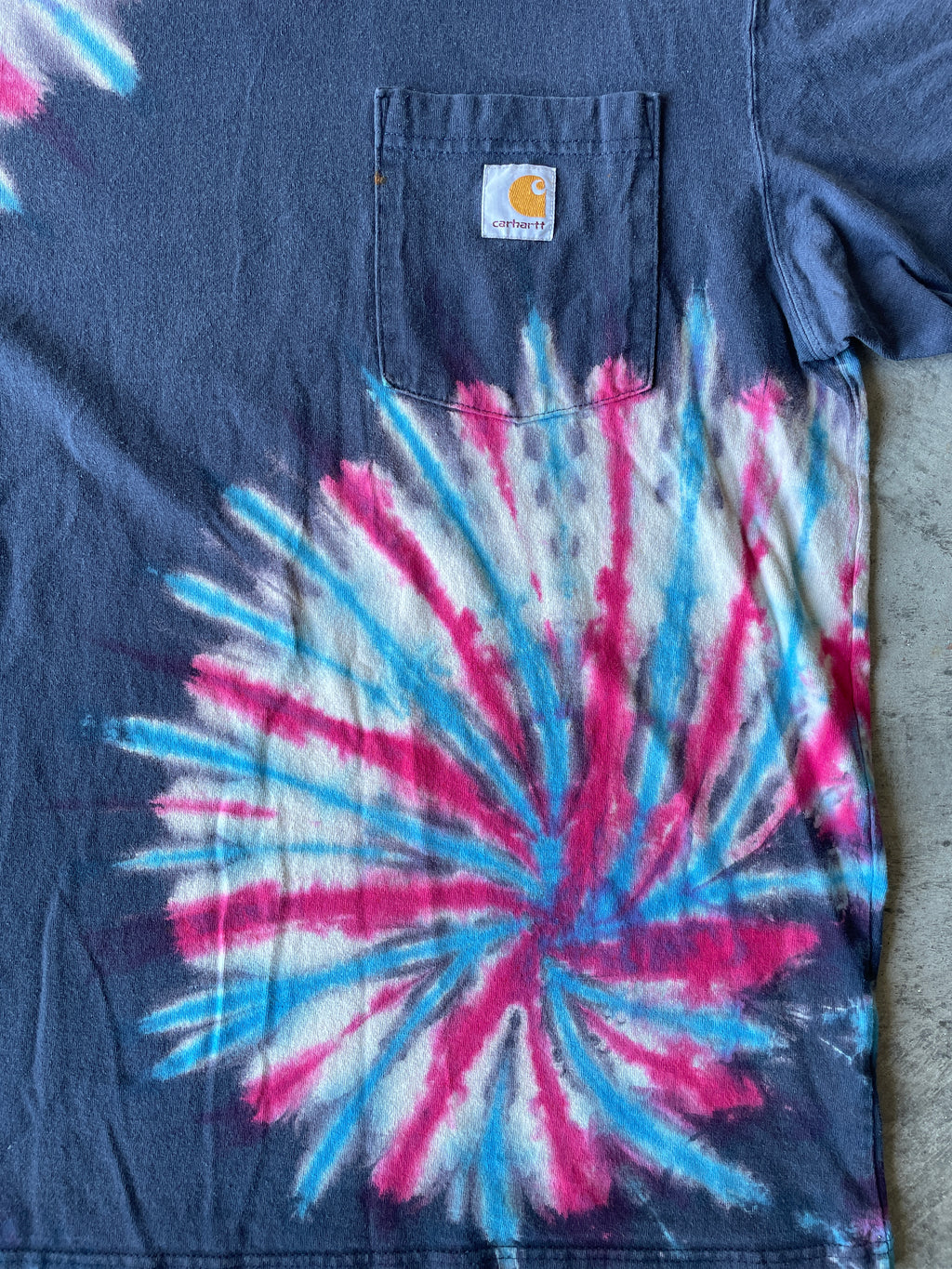 Carhartt Short Sleeve Red, White, and Blue Reverse Tie Dye T-Shirt | One-of-a-Kind | Men's Medium