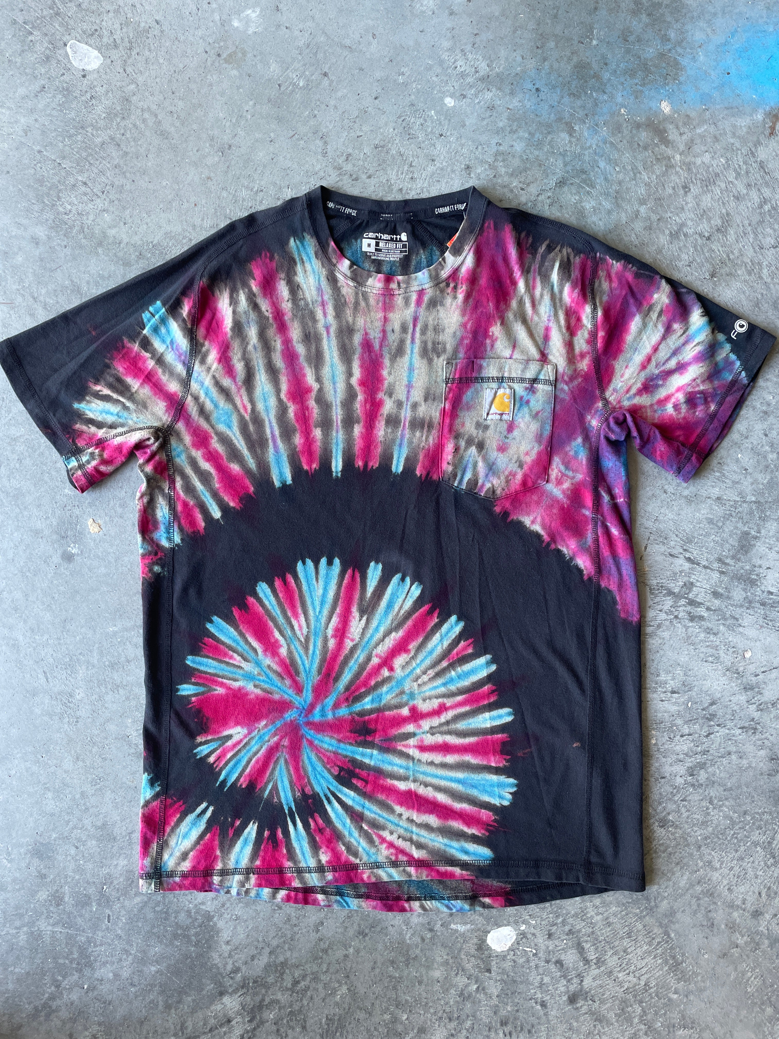 Carhartt Short Sleeve Red, White, and Black Reverse Tie Dye T-Shirt | One-of-a-Kind | Men's Medium