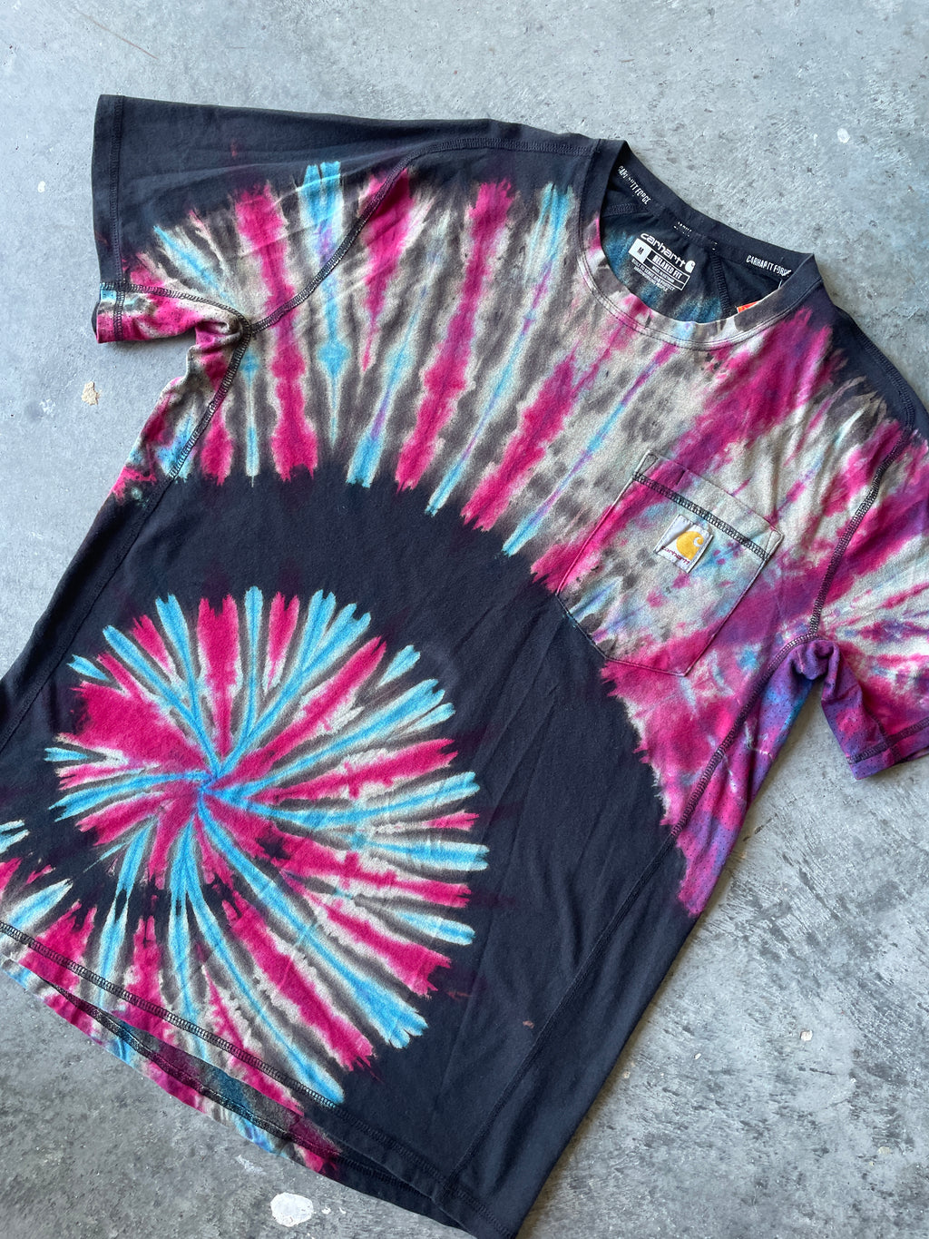 Carhartt Short Sleeve Red, White, and Black Reverse Tie Dye T-Shirt | One-of-a-Kind | Men's Medium