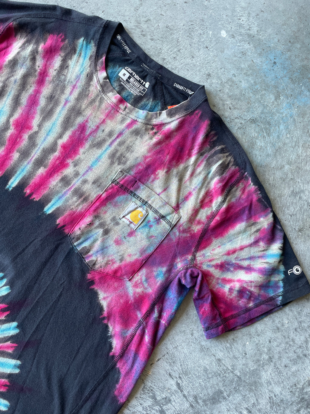 Carhartt Short Sleeve Red, White, and Black Reverse Tie Dye T-Shirt | One-of-a-Kind | Men's Medium