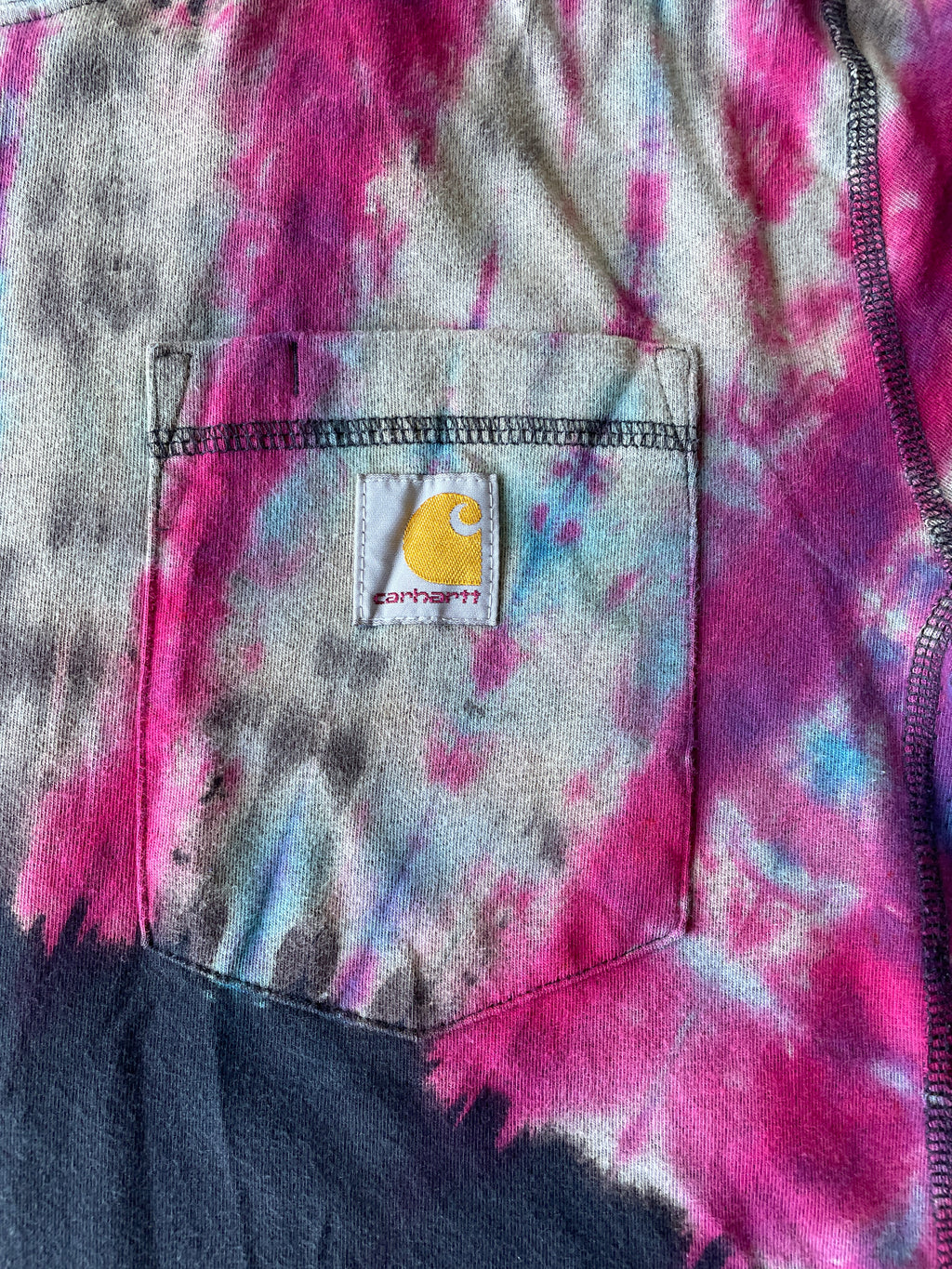 Carhartt Short Sleeve Red, White, and Black Reverse Tie Dye T-Shirt | One-of-a-Kind | Men's Medium