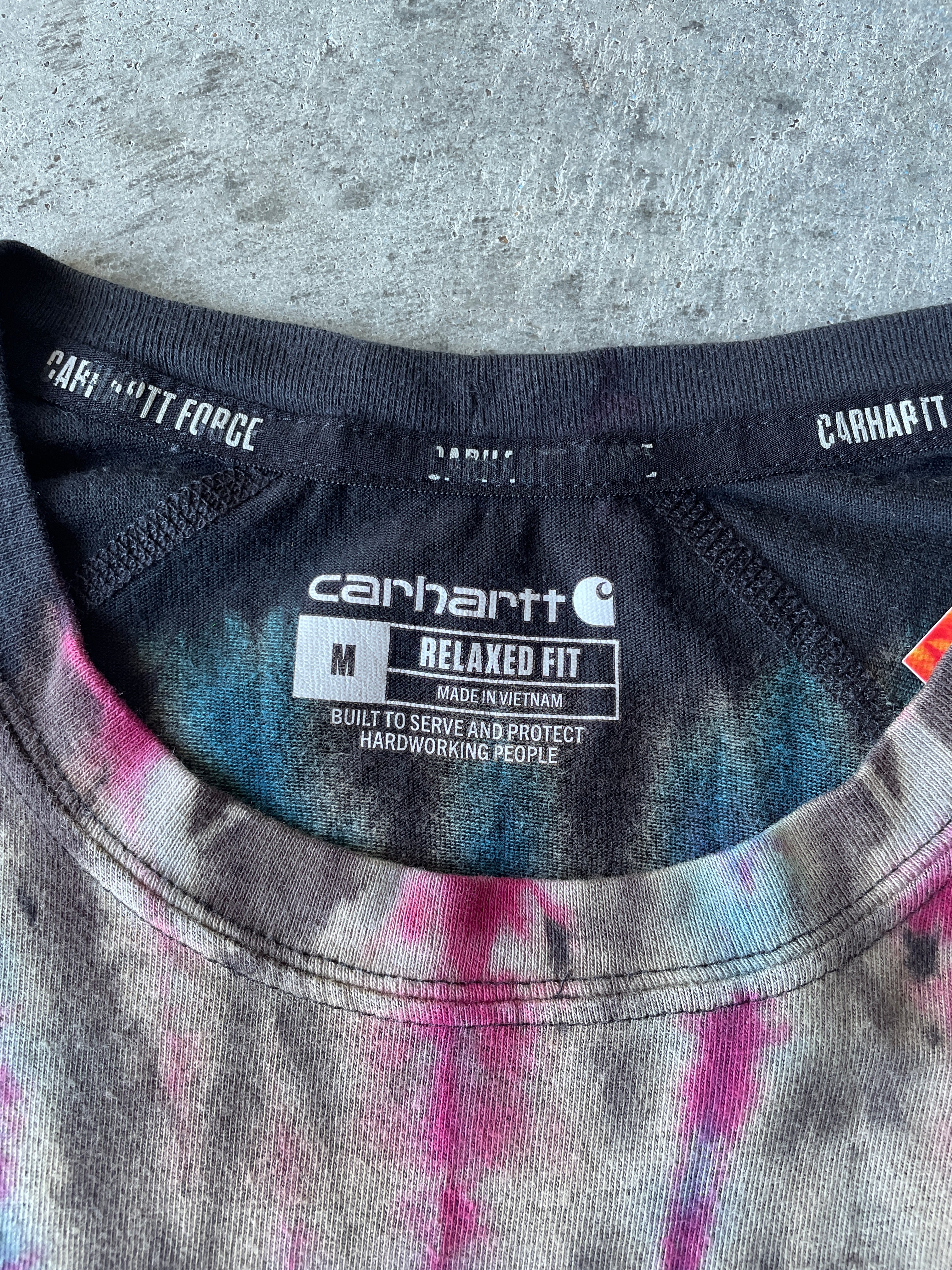 Carhartt Short Sleeve Red, White, and Black Reverse Tie Dye T-Shirt | One-of-a-Kind | Men's Medium