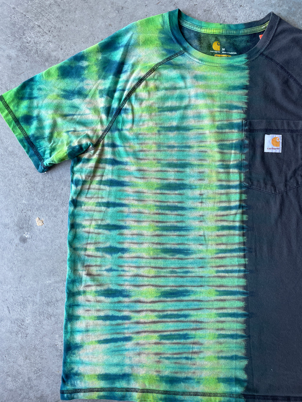 Carhartt Short Sleeve Black and Green Reverse Tie Dye T-Shirt | One-of-a-Kind | Men's Medium