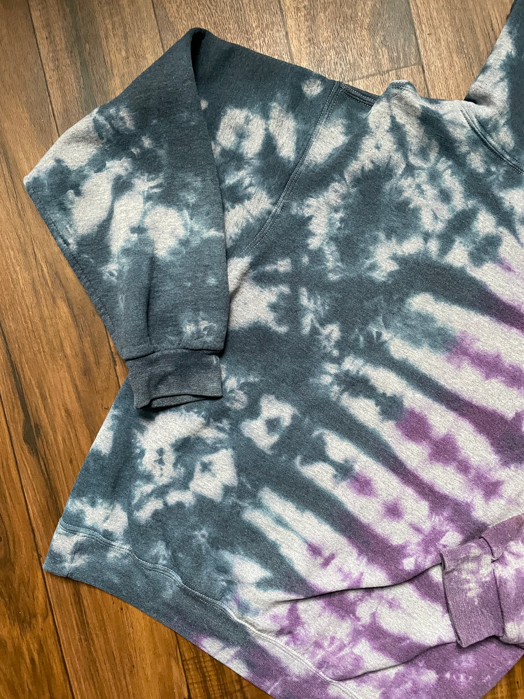 Medium Men's Send It Skull Tie Dye Hoodie | One-of-a-Kind Hand-Printed Purple and Blue Sweatshirt