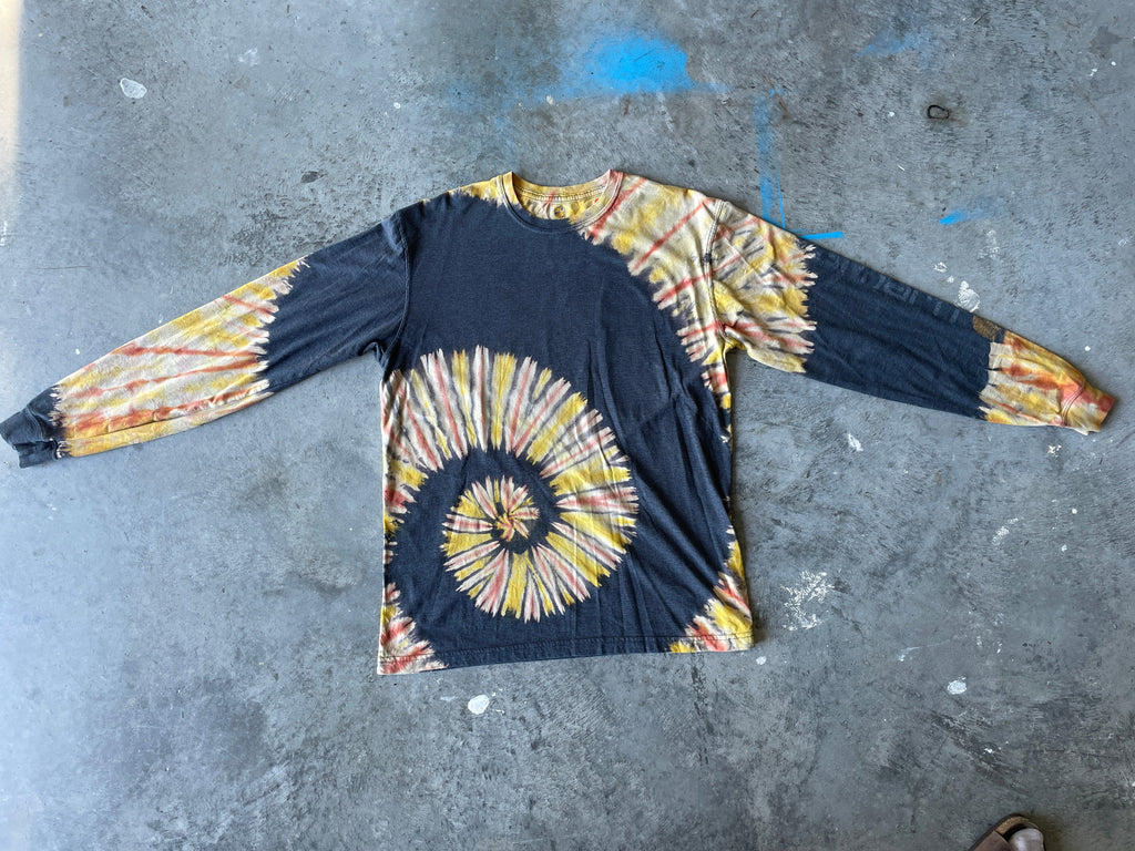 Carhartt Buck Long Sleeve Gray & Gold Reverse Tie Dye T-Shirt | One-of-a-Kind | Men's Medium