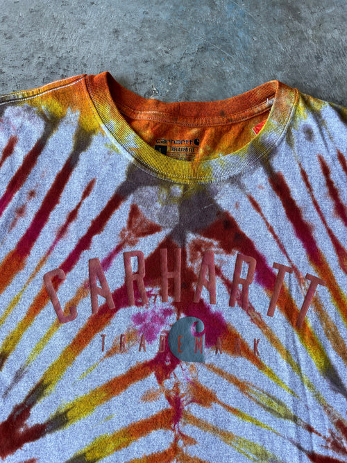 Carhartt Short Sleeve Gray & Gold Tie Dye Graphic T-Shirt | One-of-a-Kind | Men's Large