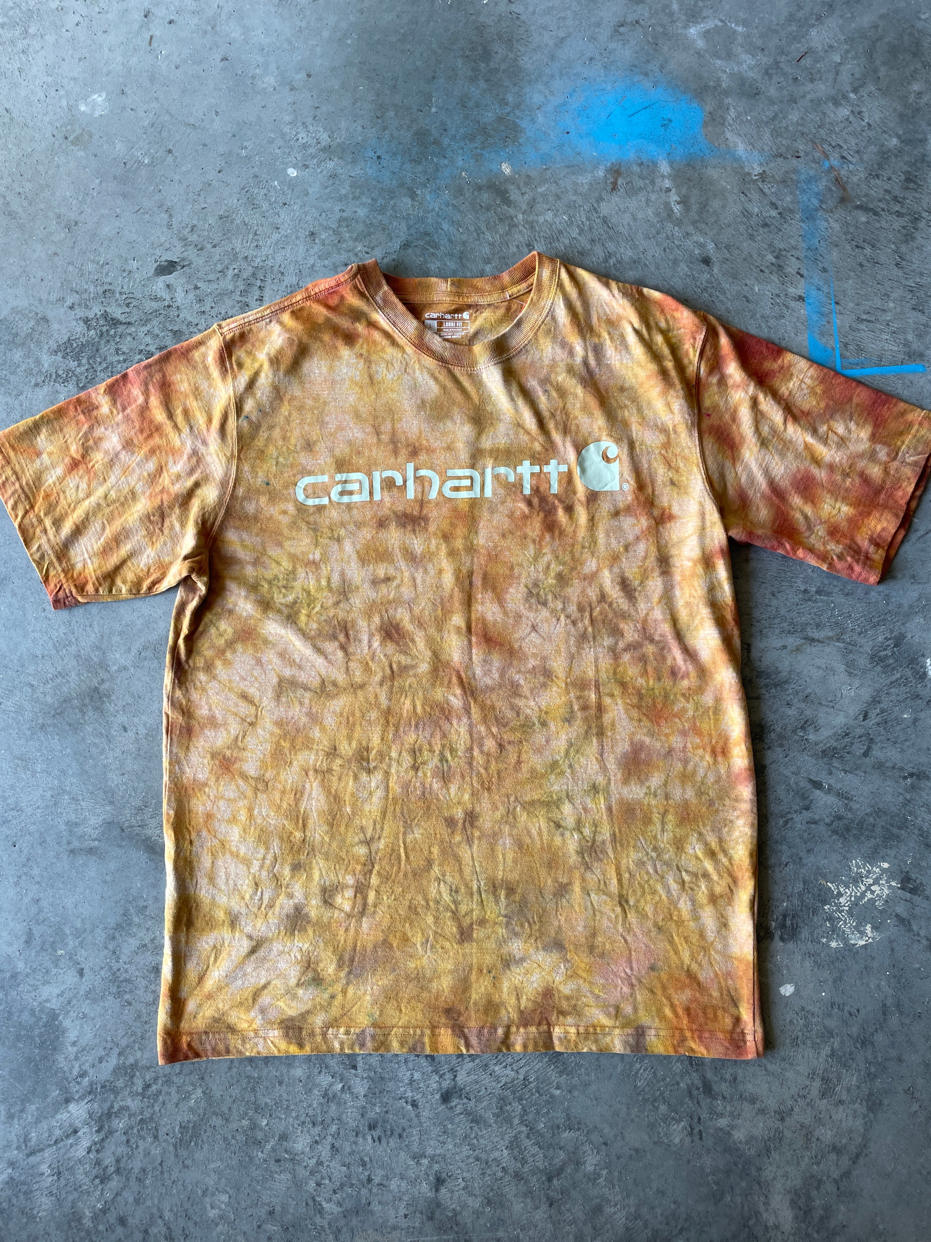 Carhartt Short Sleeve Golden Yellow Tie Dye Graphic T-Shirt | One-of-a-Kind | Men's Large