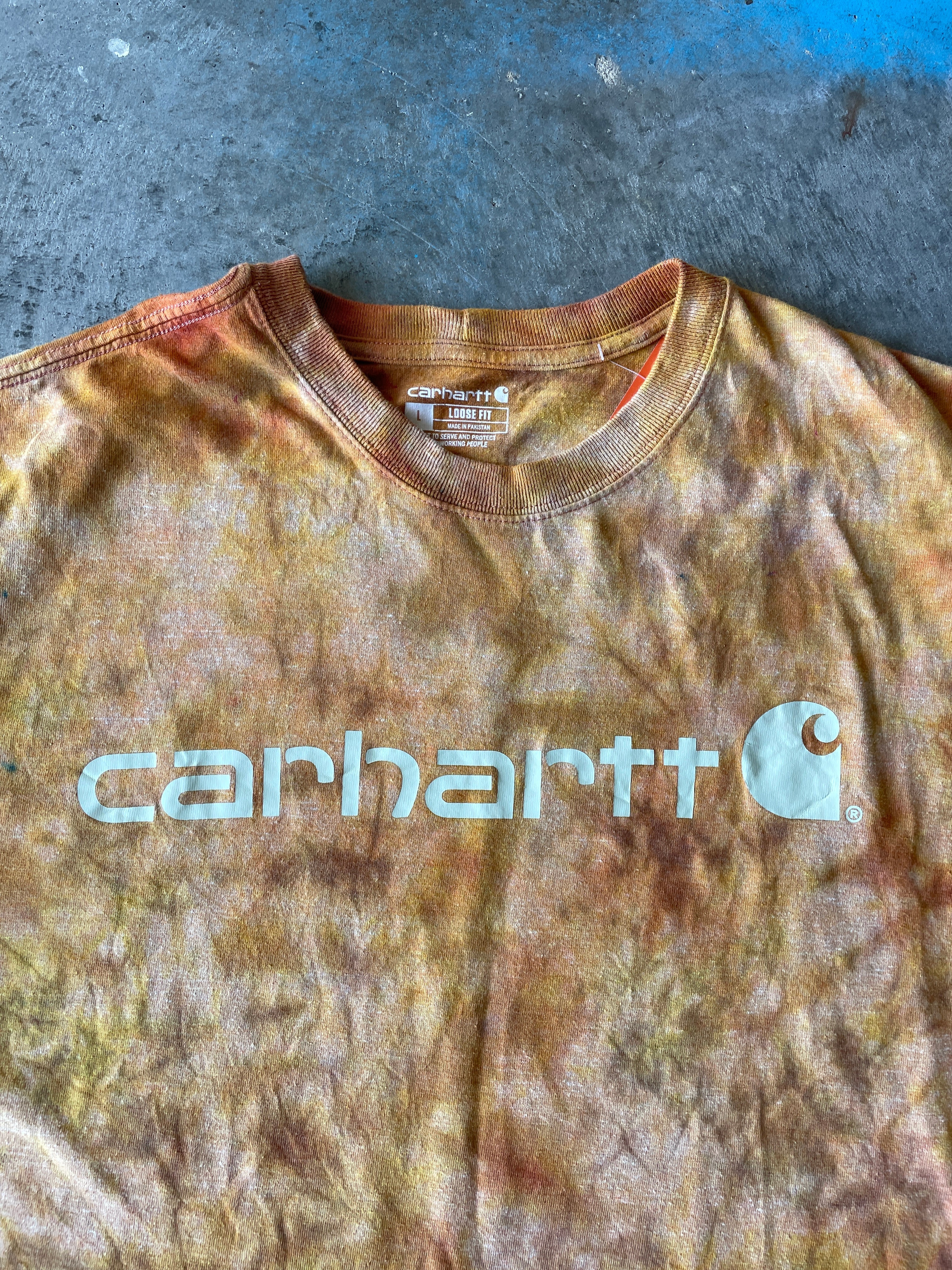 Carhartt Short Sleeve Golden Yellow Tie Dye Graphic T-Shirt | One-of-a-Kind | Men's Large