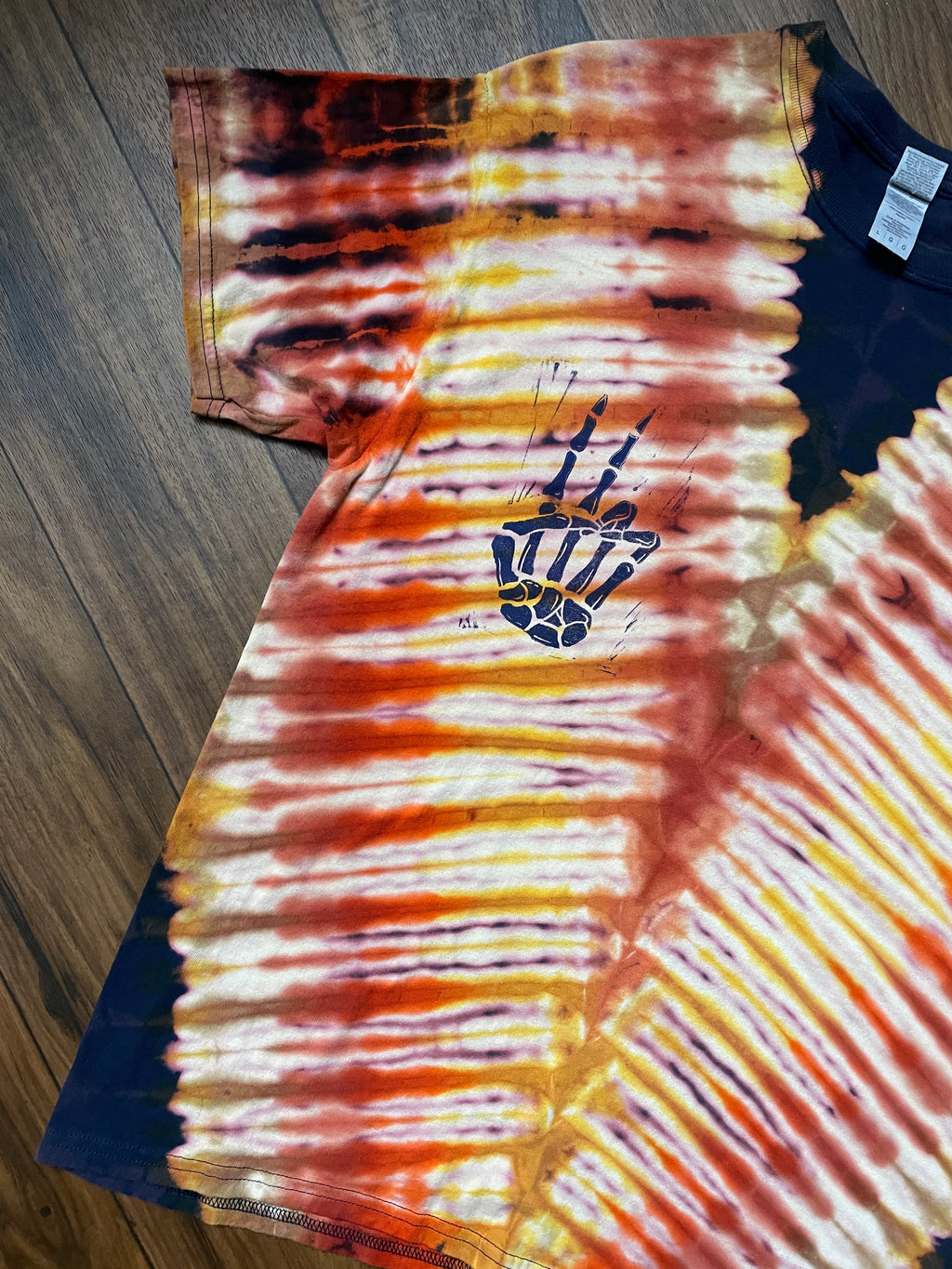 Men's Large Skeleton Peace Sign Short Sleeve Blue and Yellow Tie Dye T-Shirt