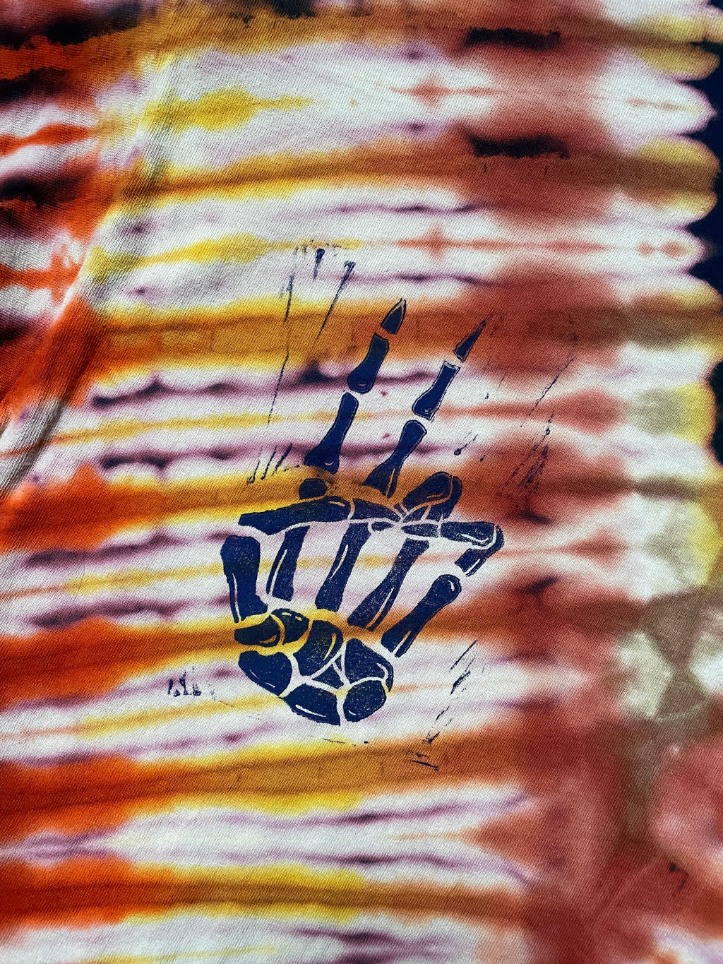 Men's Large Skeleton Peace Sign Short Sleeve Blue and Yellow Tie Dye T-Shirt
