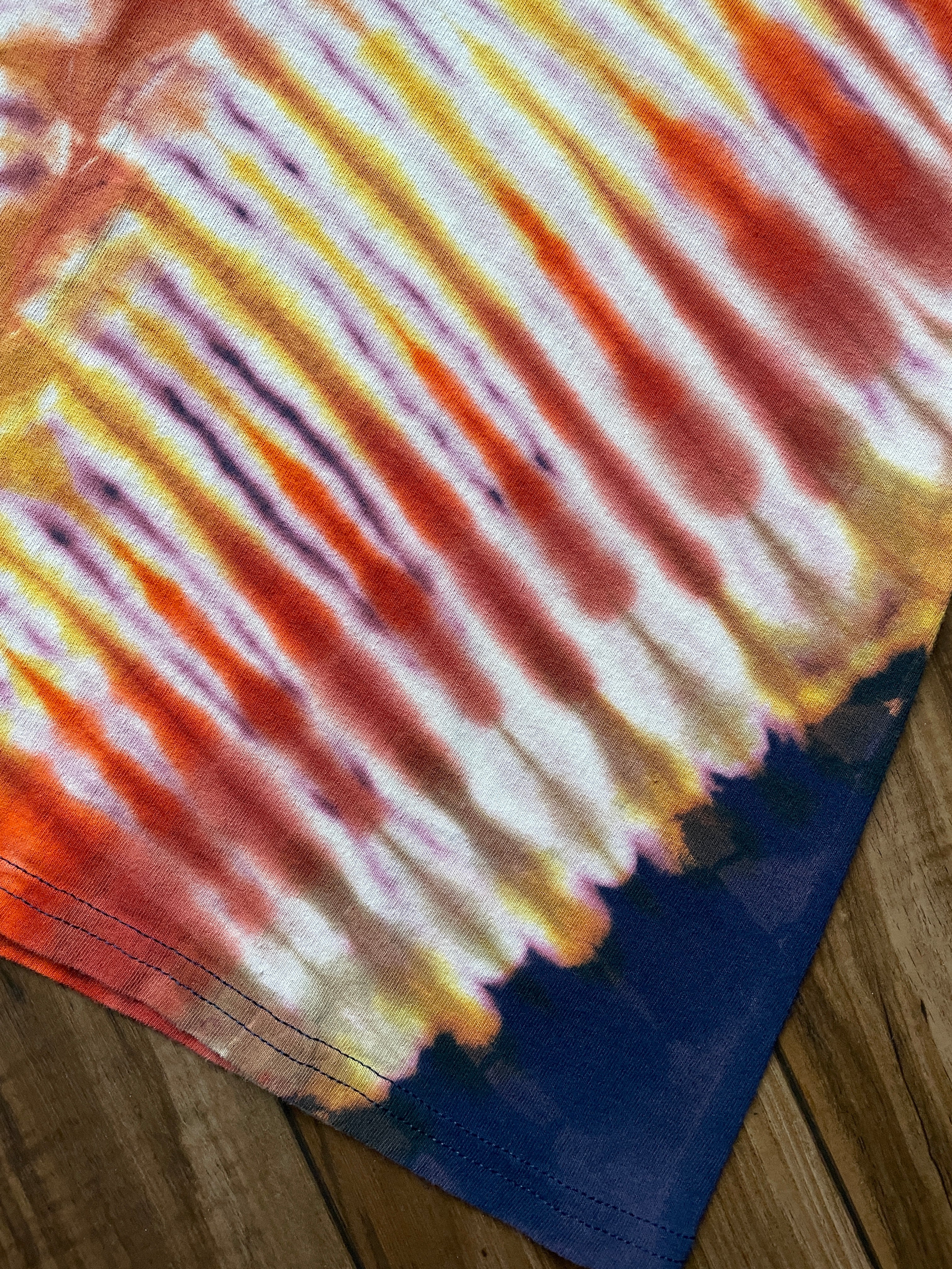 Men's Large Skeleton Peace Sign Short Sleeve Blue and Yellow Tie Dye T-Shirt