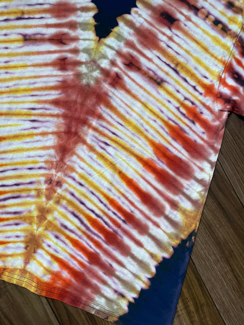 Men's Large Skeleton Peace Sign Short Sleeve Blue and Yellow Tie Dye T-Shirt