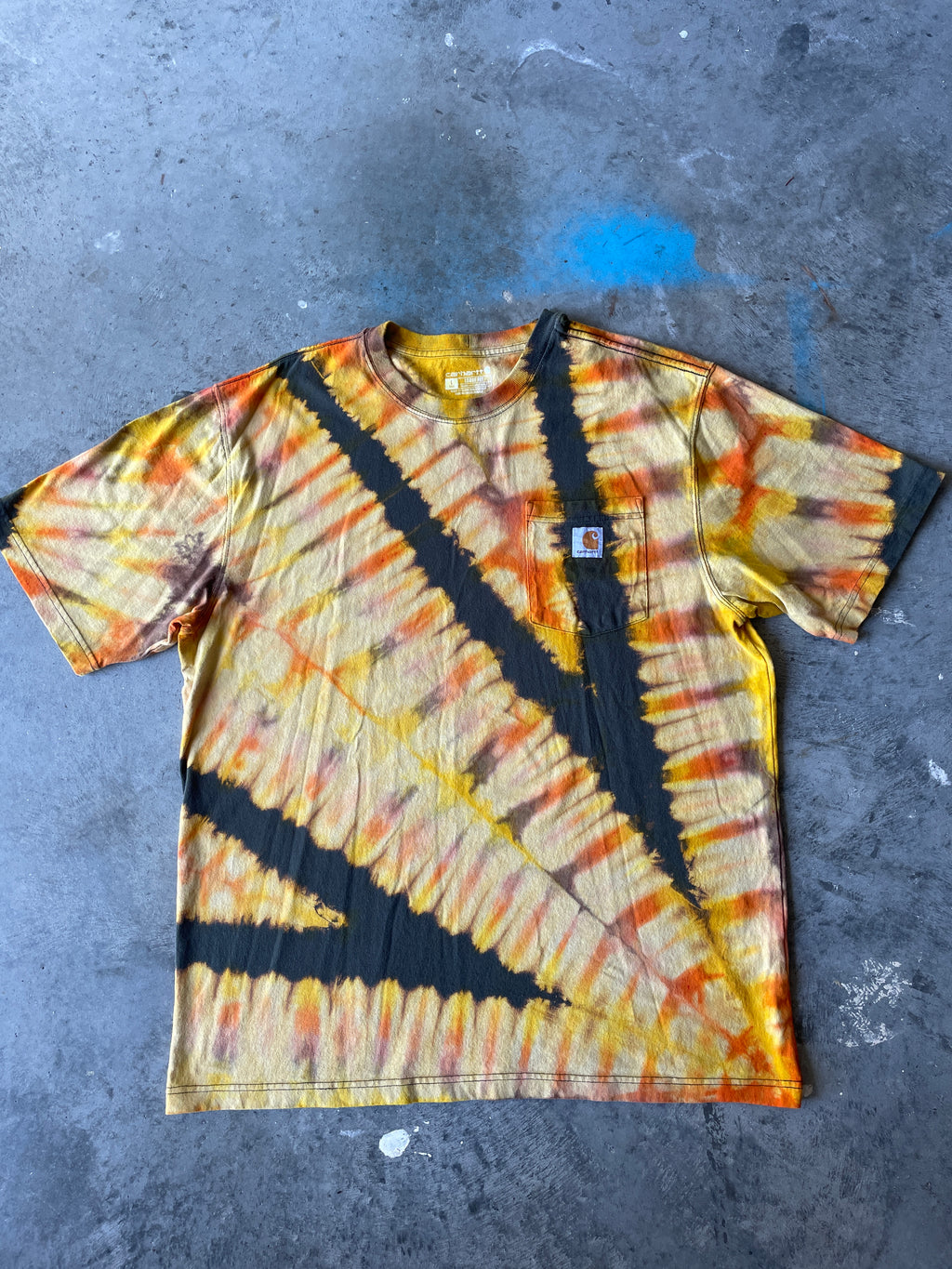 Carhartt Short Sleeve Gray and Gold Reverse Tie Dye T-Shirt | One-of-a-Kind | Men's Large