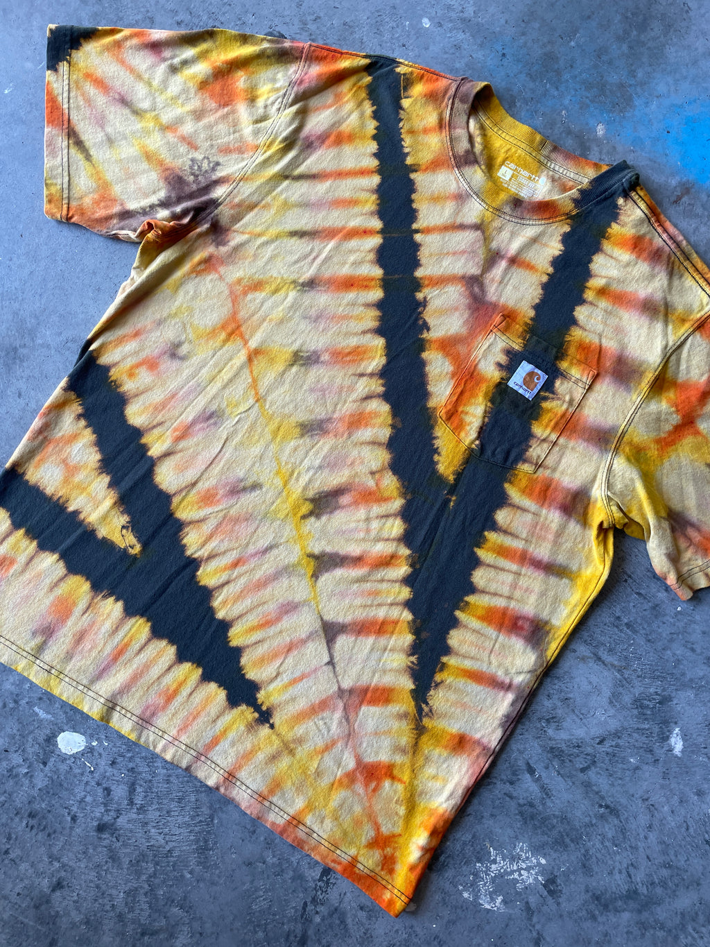 Carhartt Short Sleeve Gray and Gold Reverse Tie Dye T-Shirt | One-of-a-Kind | Men's Large