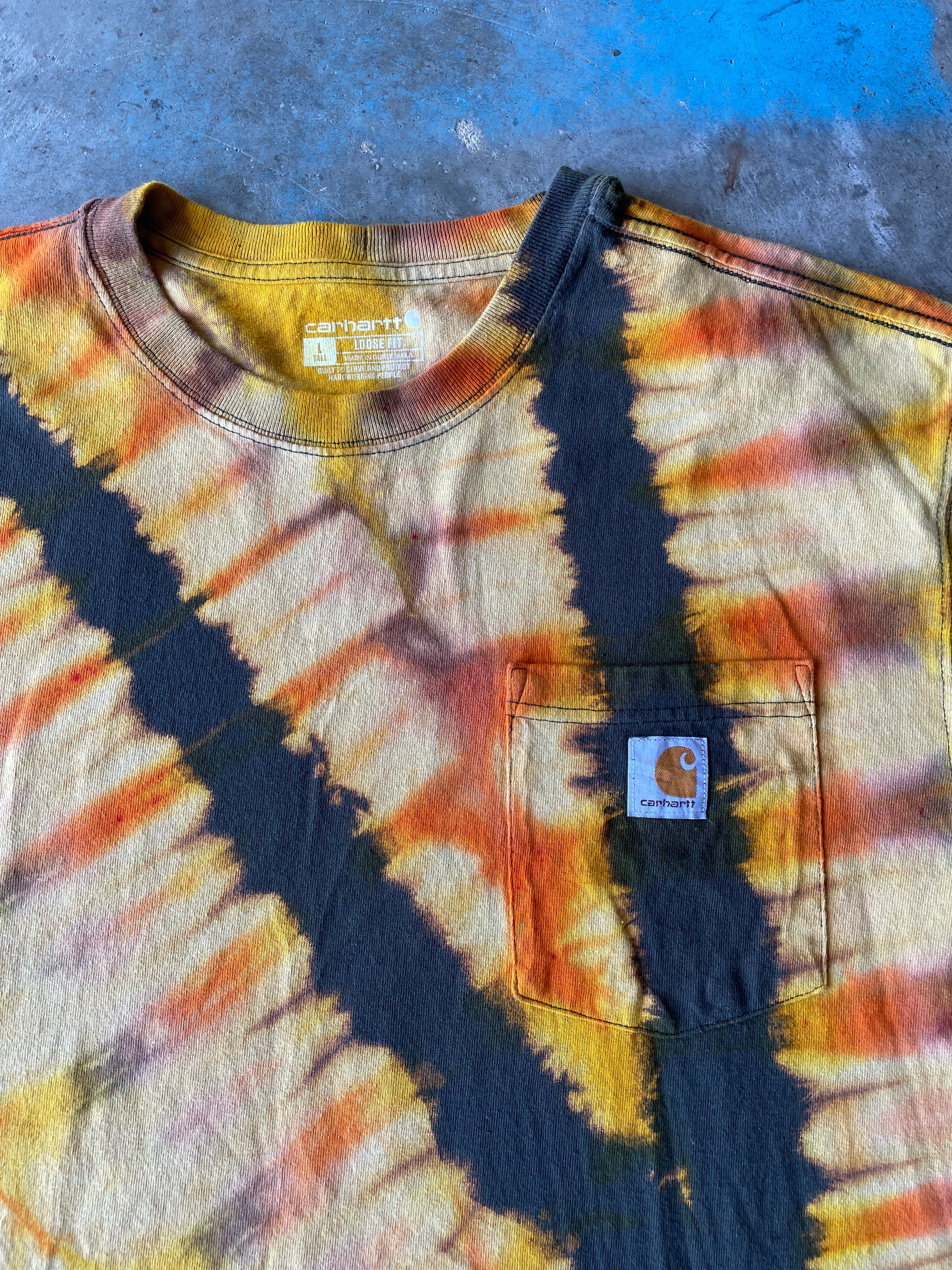 Carhartt Short Sleeve Gray and Gold Reverse Tie Dye T-Shirt | One-of-a-Kind | Men's Large