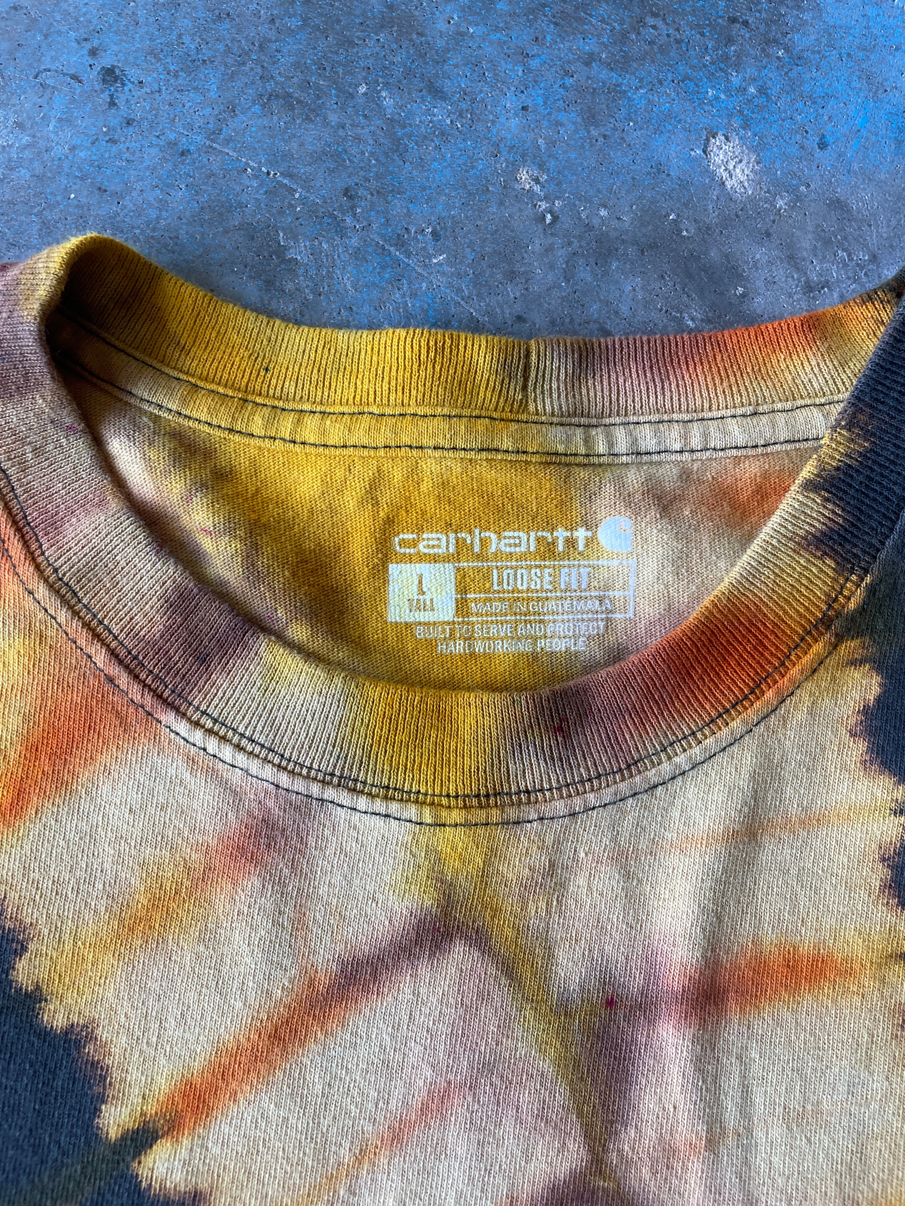 Carhartt Short Sleeve Gray and Gold Reverse Tie Dye T-Shirt | One-of-a-Kind | Men's Large