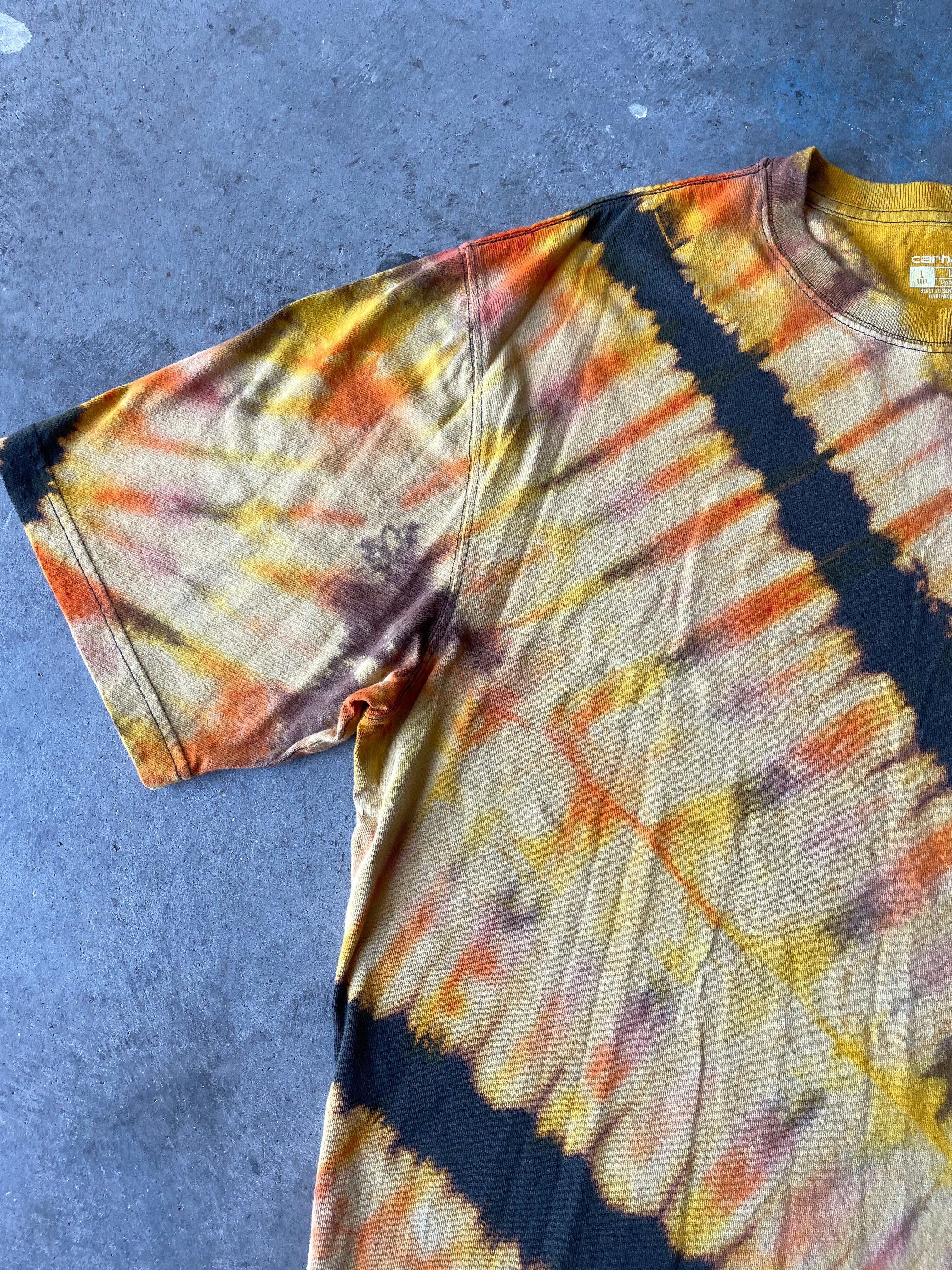 Carhartt Short Sleeve Gray and Gold Reverse Tie Dye T-Shirt | One-of-a-Kind | Men's Large