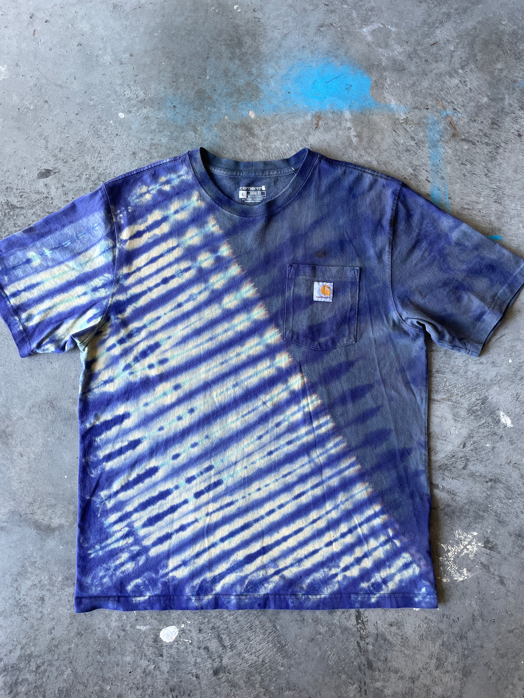 Carhartt Short Sleeve Blue and Purple Reverse Tie Dye T-Shirt | One-of-a-Kind | Men's Large