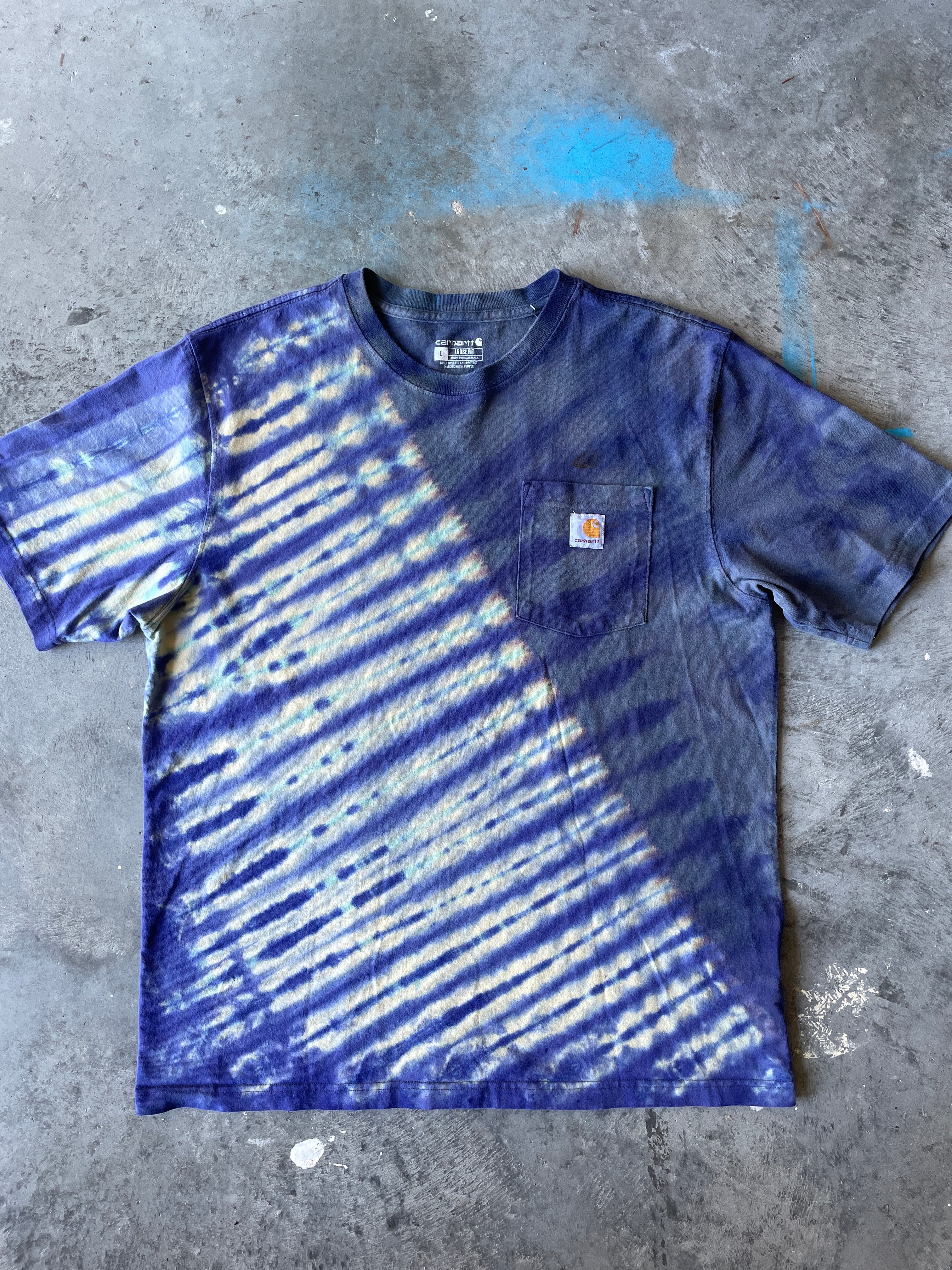 Carhartt Short Sleeve Blue and Purple Reverse Tie Dye T-Shirt | One-of-a-Kind | Men's Large