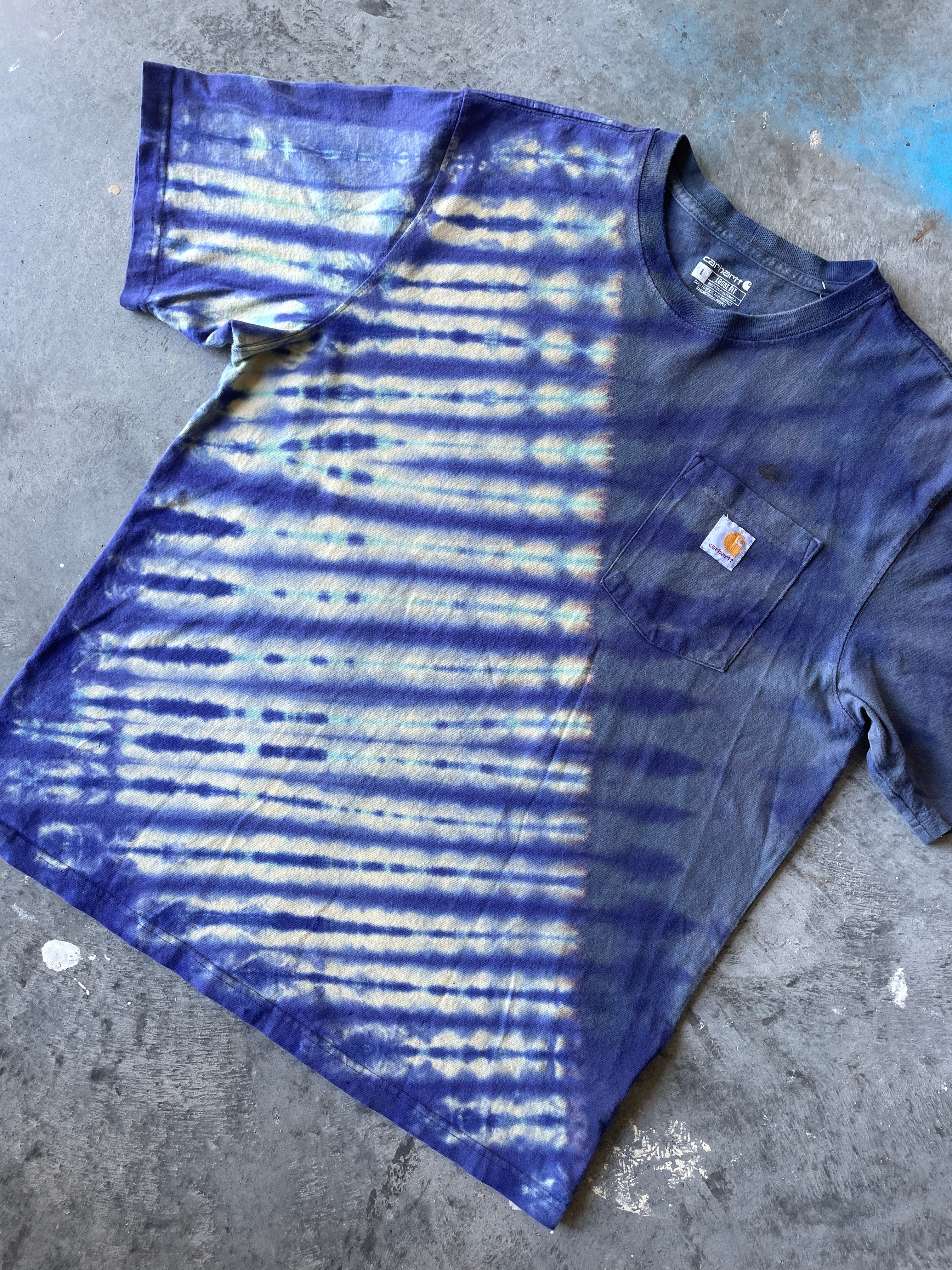 Carhartt Short Sleeve Blue and Purple Reverse Tie Dye T-Shirt | One-of-a-Kind | Men's Large