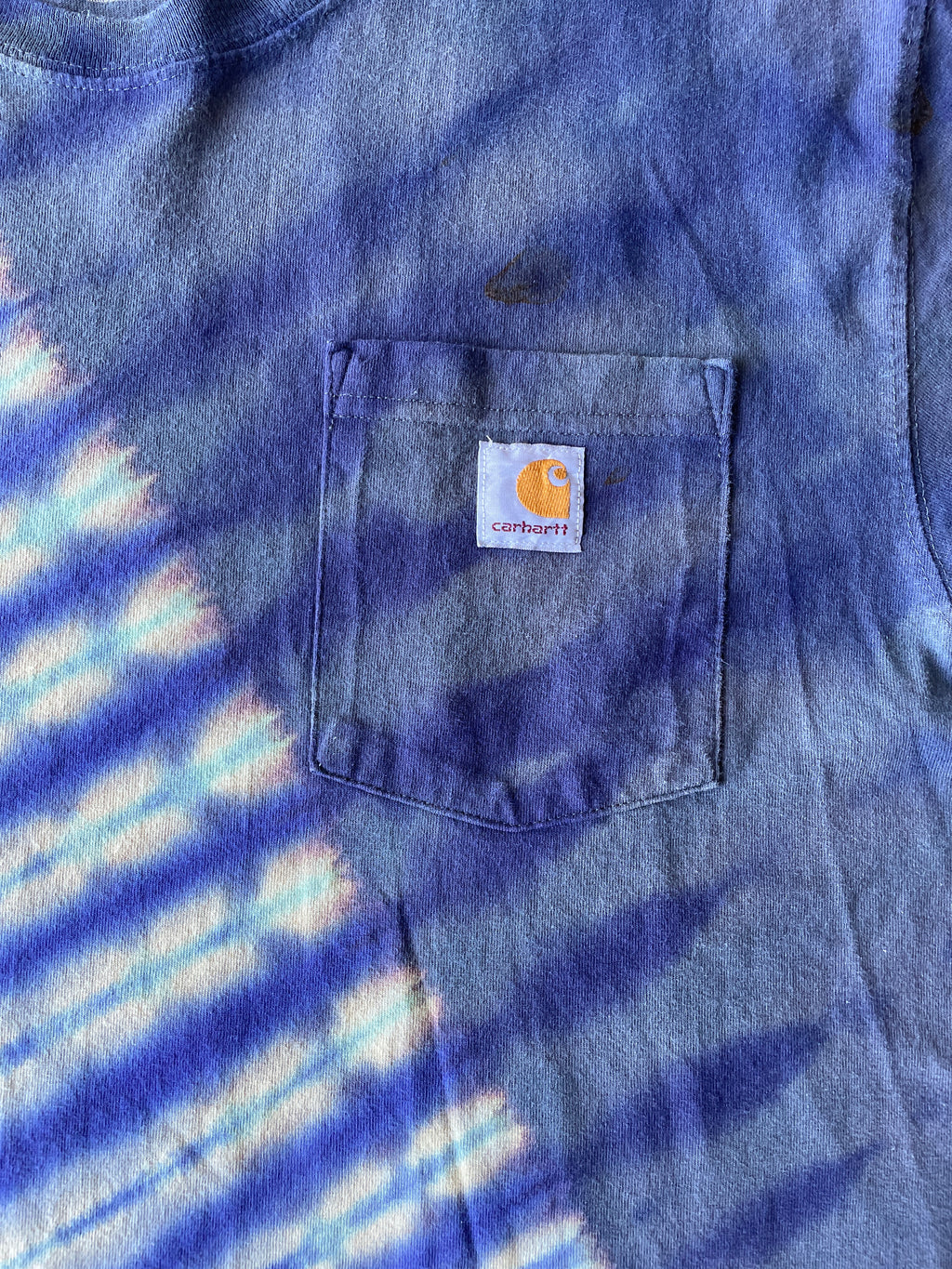 Carhartt Short Sleeve Blue and Purple Reverse Tie Dye T-Shirt | One-of-a-Kind | Men's Large