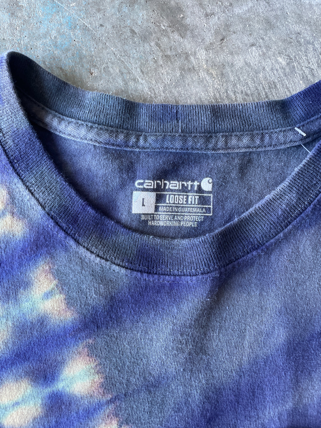 Carhartt Short Sleeve Blue and Purple Reverse Tie Dye T-Shirt | One-of-a-Kind | Men's Large