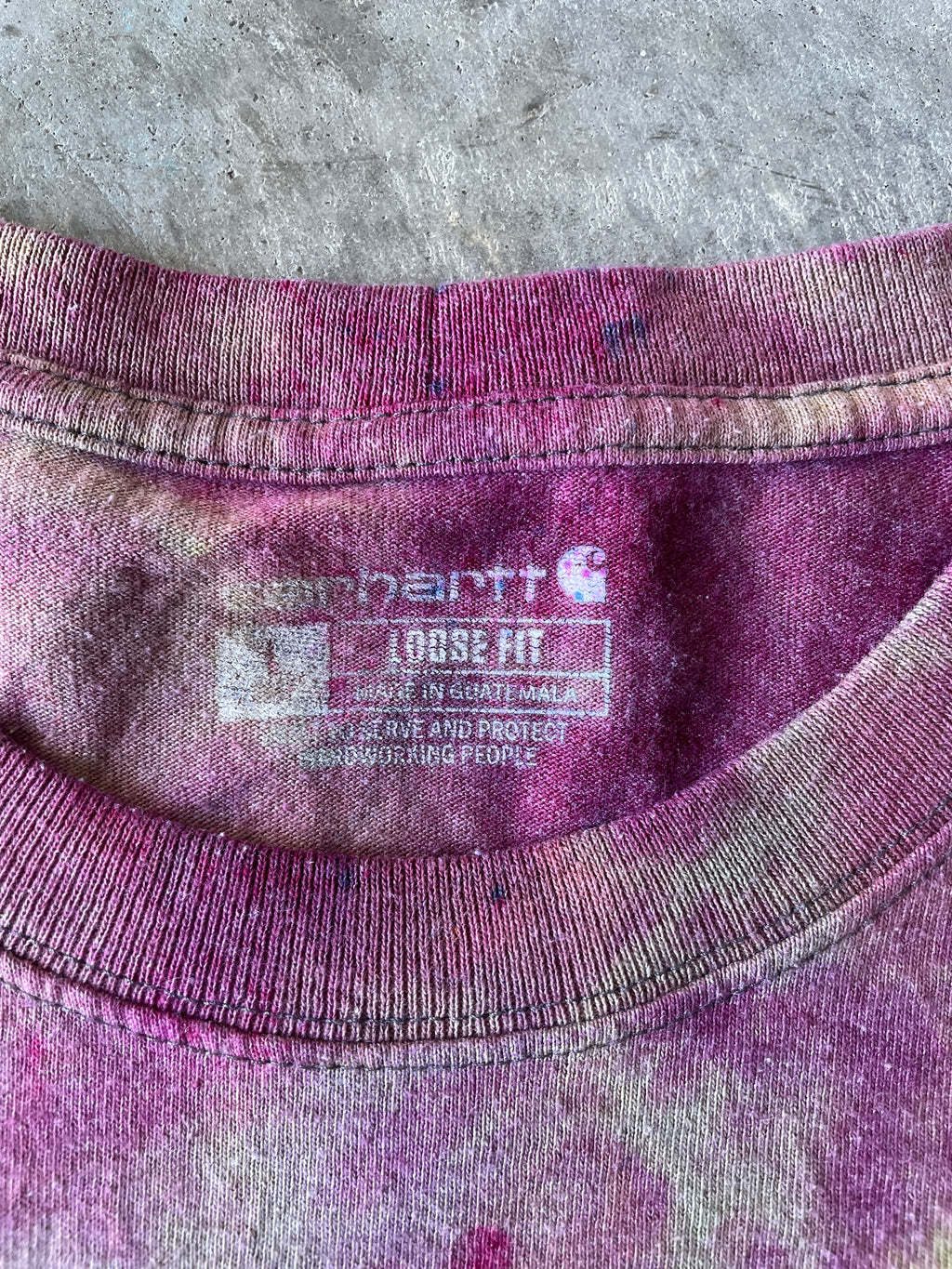 Carhartt Long Sleeve Pink and Tan Reverse Tie Dye T-Shirt | One-of-a-Kind | Men's Large
