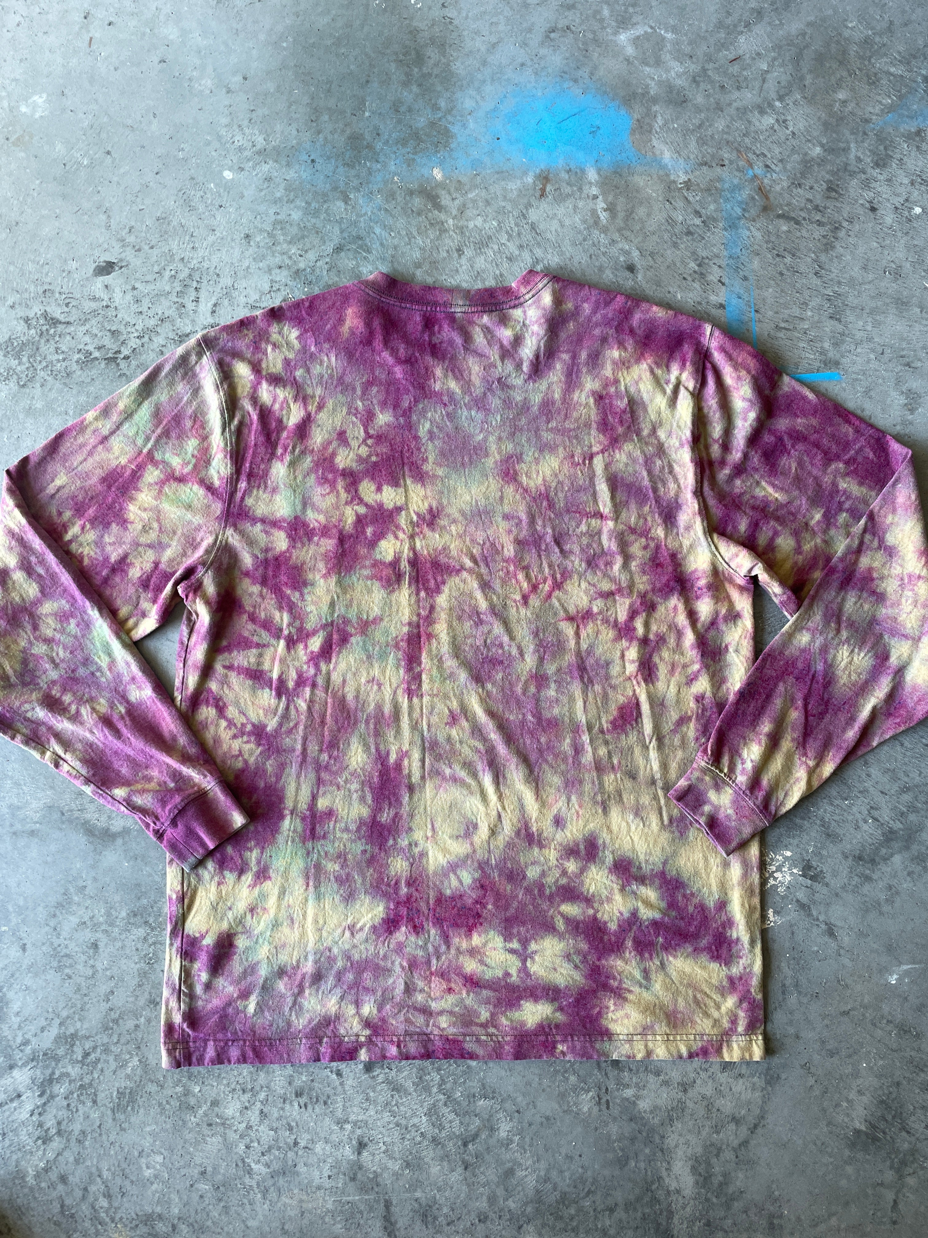 Carhartt Long Sleeve Pink and Tan Reverse Tie Dye T-Shirt | One-of-a-Kind | Men's Large