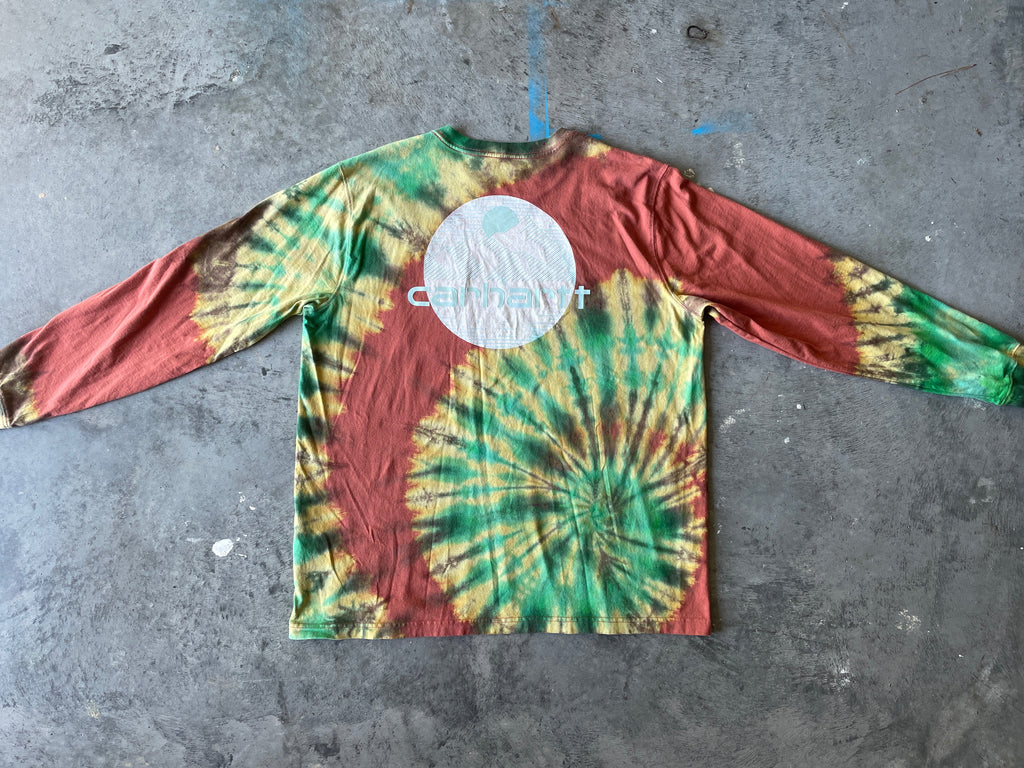 Carhartt Mountains Long Sleeve Copper & Turquoise Reverse Tie Dye T-Shirt | One-of-a-Kind | Men's XL