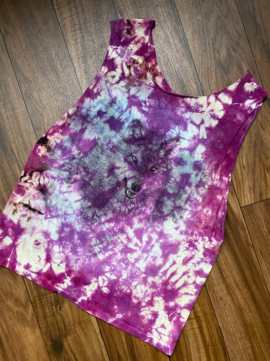 Men's S/M Wolves Handmade Tie Dye Cutoff T-Shirt