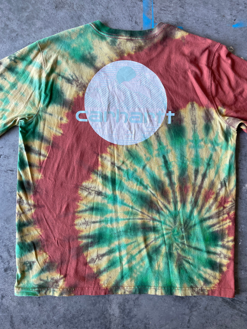 Carhartt Mountains Long Sleeve Copper & Turquoise Reverse Tie Dye T-Shirt | One-of-a-Kind | Men's XL