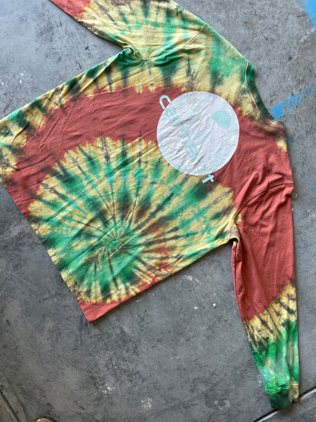 Carhartt Mountains Long Sleeve Copper & Turquoise Reverse Tie Dye T-Shirt | One-of-a-Kind | Men's XL
