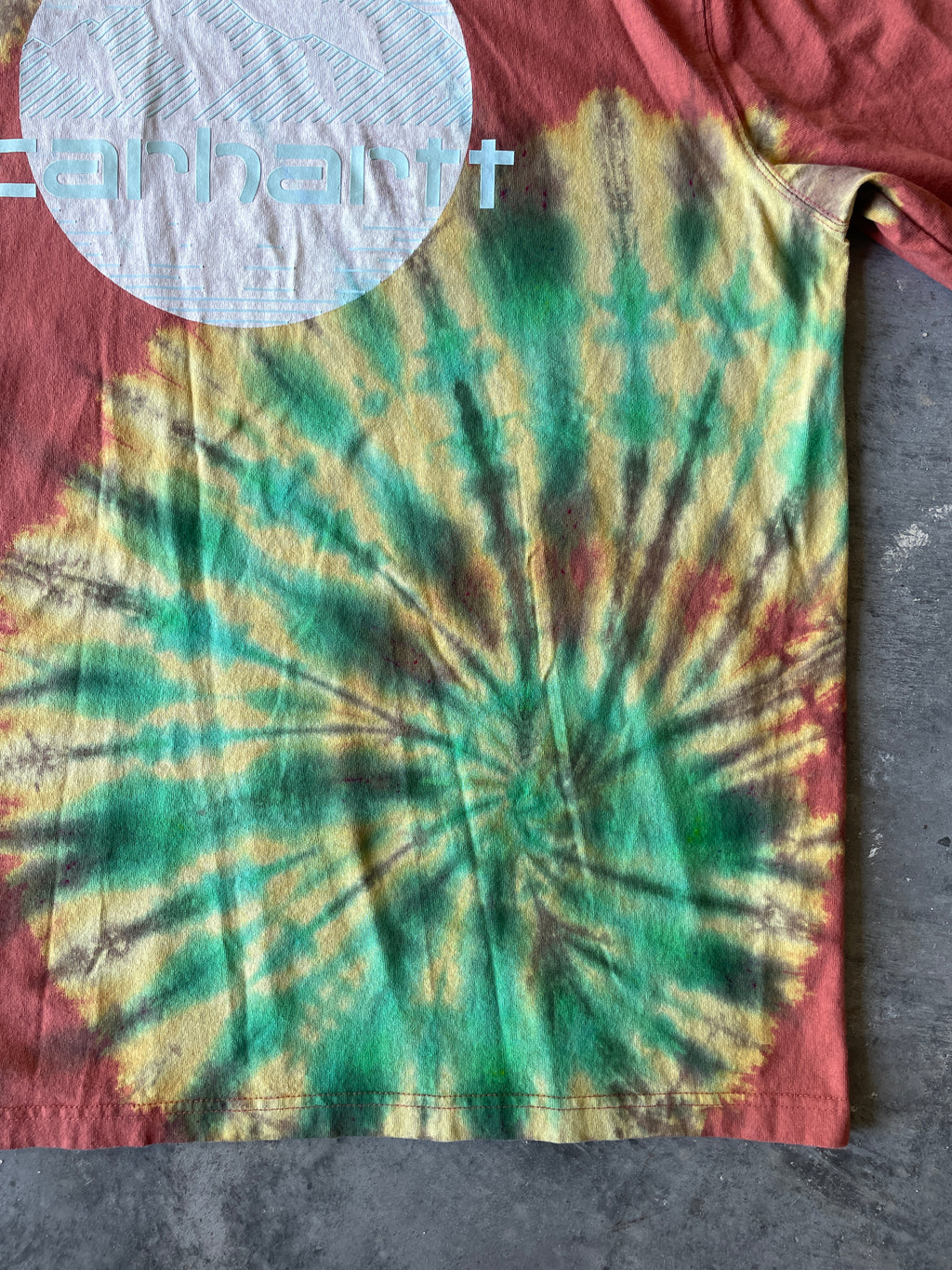 Carhartt Mountains Long Sleeve Copper & Turquoise Reverse Tie Dye T-Shirt | One-of-a-Kind | Men's XL