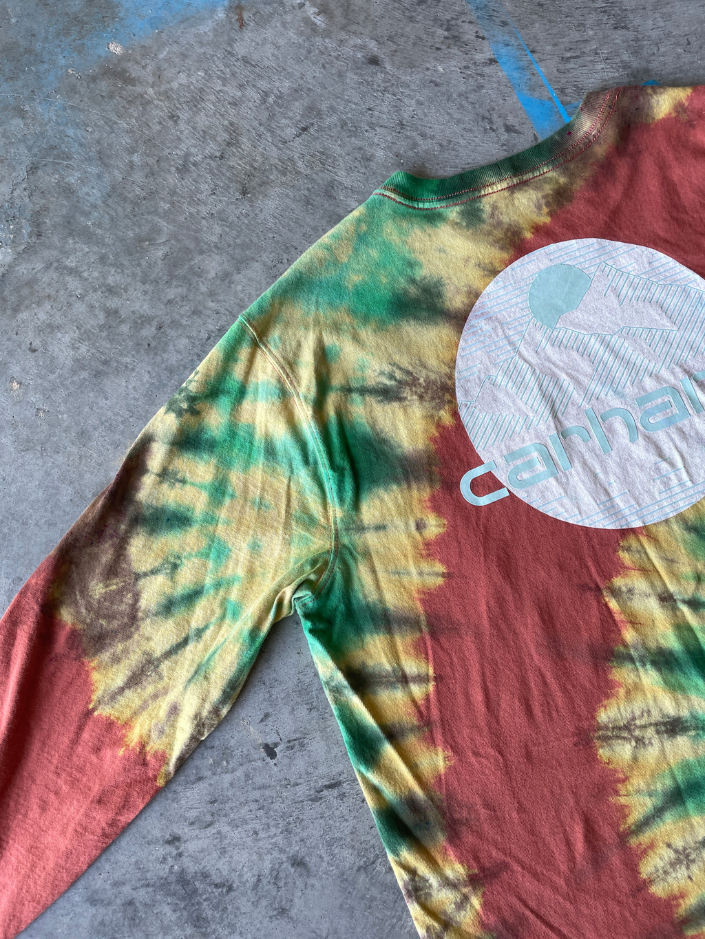 Carhartt Mountains Long Sleeve Copper & Turquoise Reverse Tie Dye T-Shirt | One-of-a-Kind | Men's XL