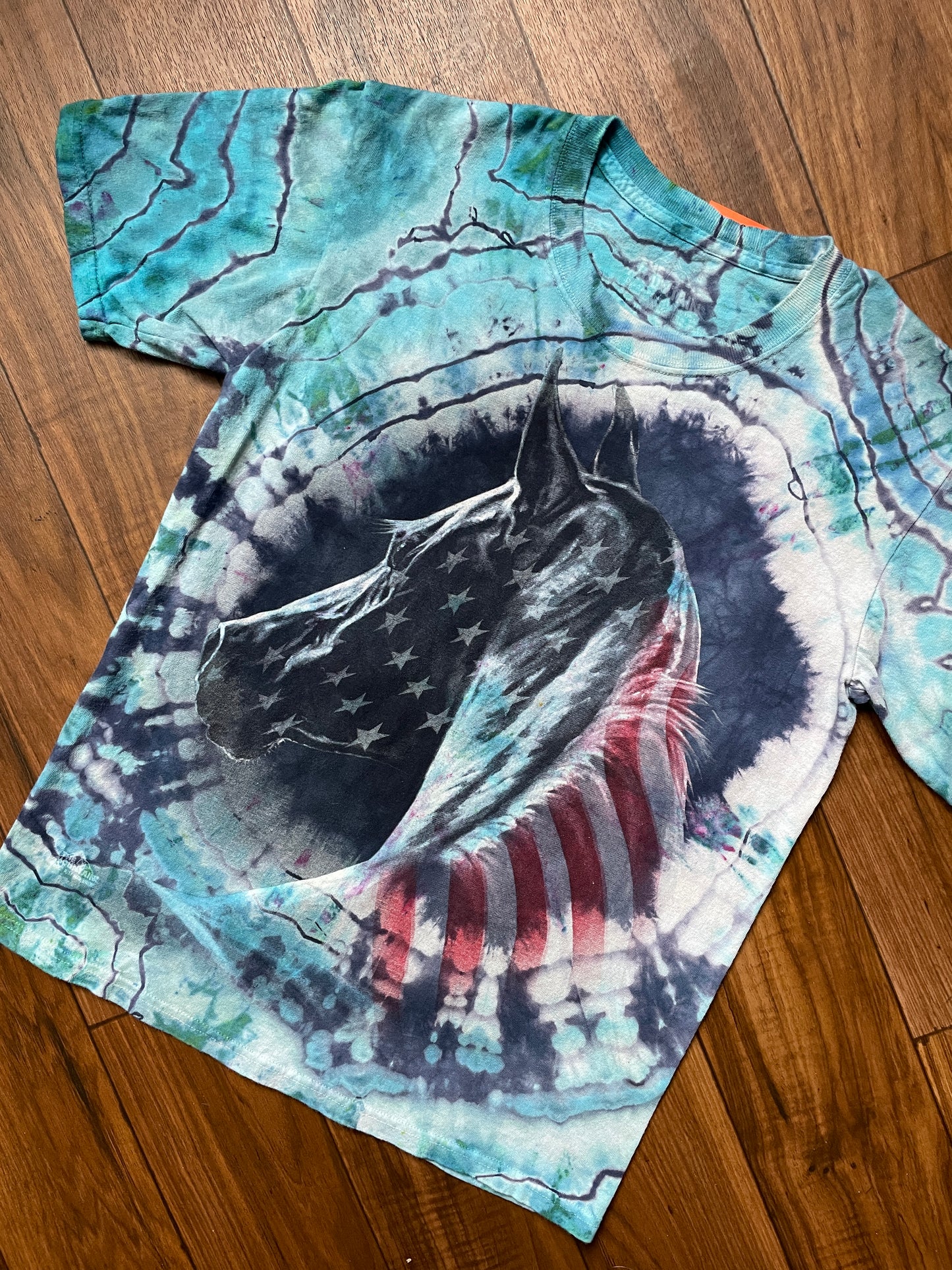 Men's Small Freedom Horse Handmade Tie Dye Short Sleeve T-Shirt