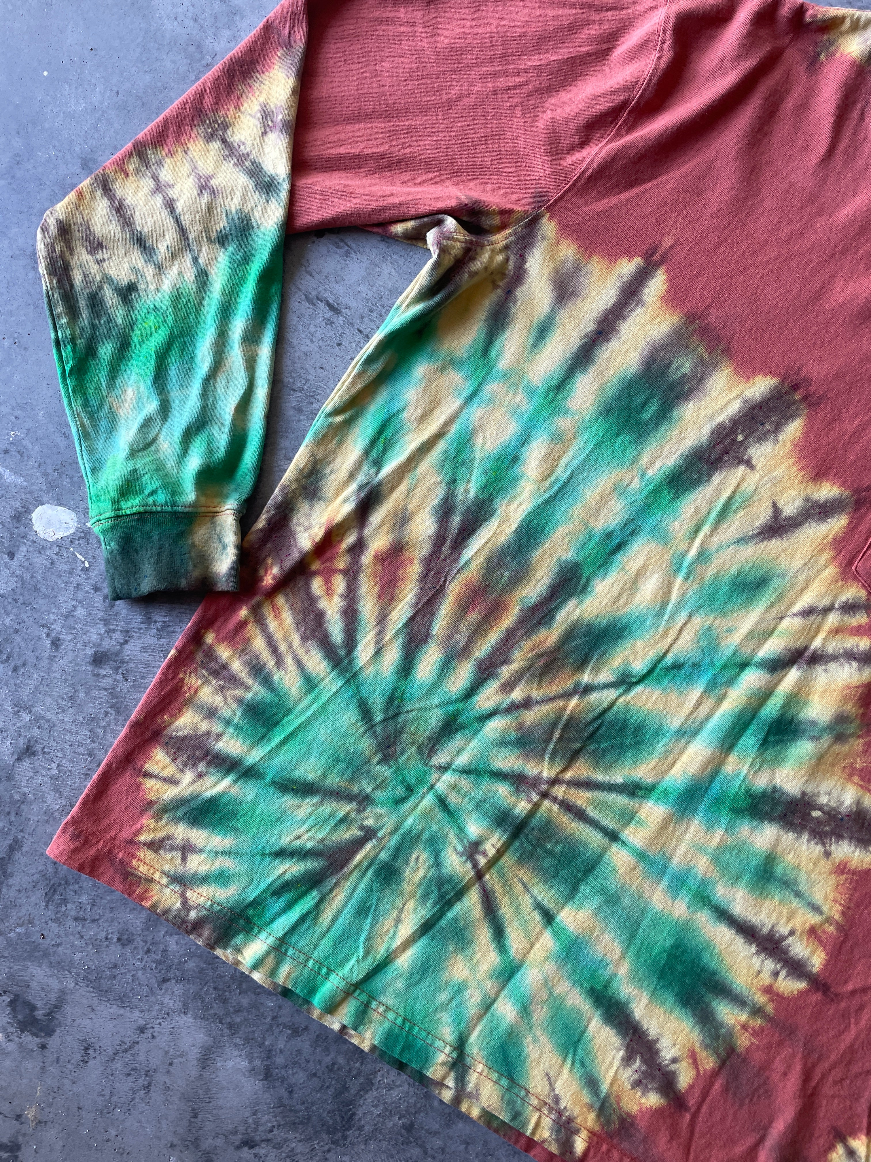 Carhartt Mountains Long Sleeve Copper & Turquoise Reverse Tie Dye T-Shirt | One-of-a-Kind | Men's XL