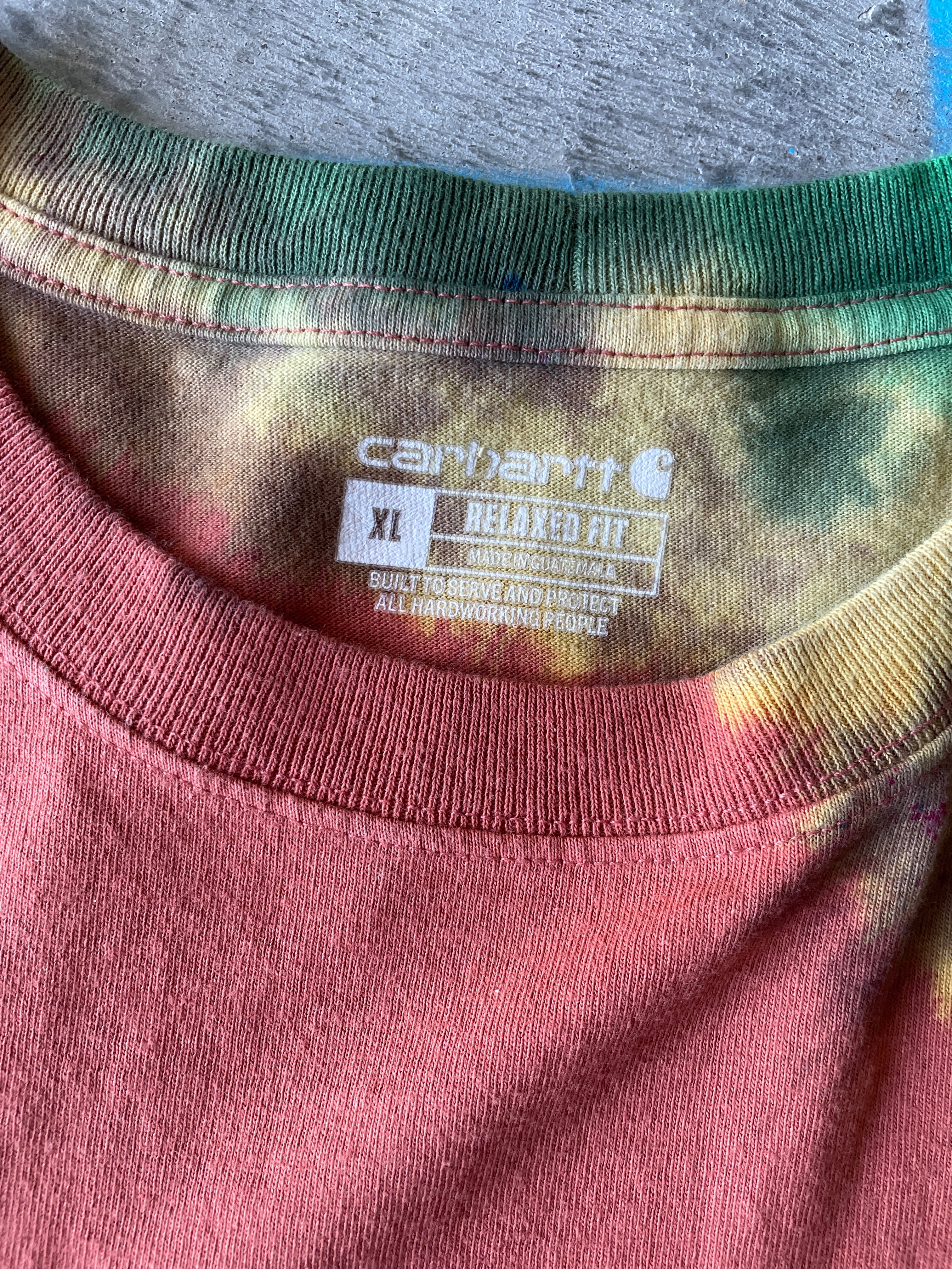 Carhartt Mountains Long Sleeve Copper & Turquoise Reverse Tie Dye T-Shirt | One-of-a-Kind | Men's XL