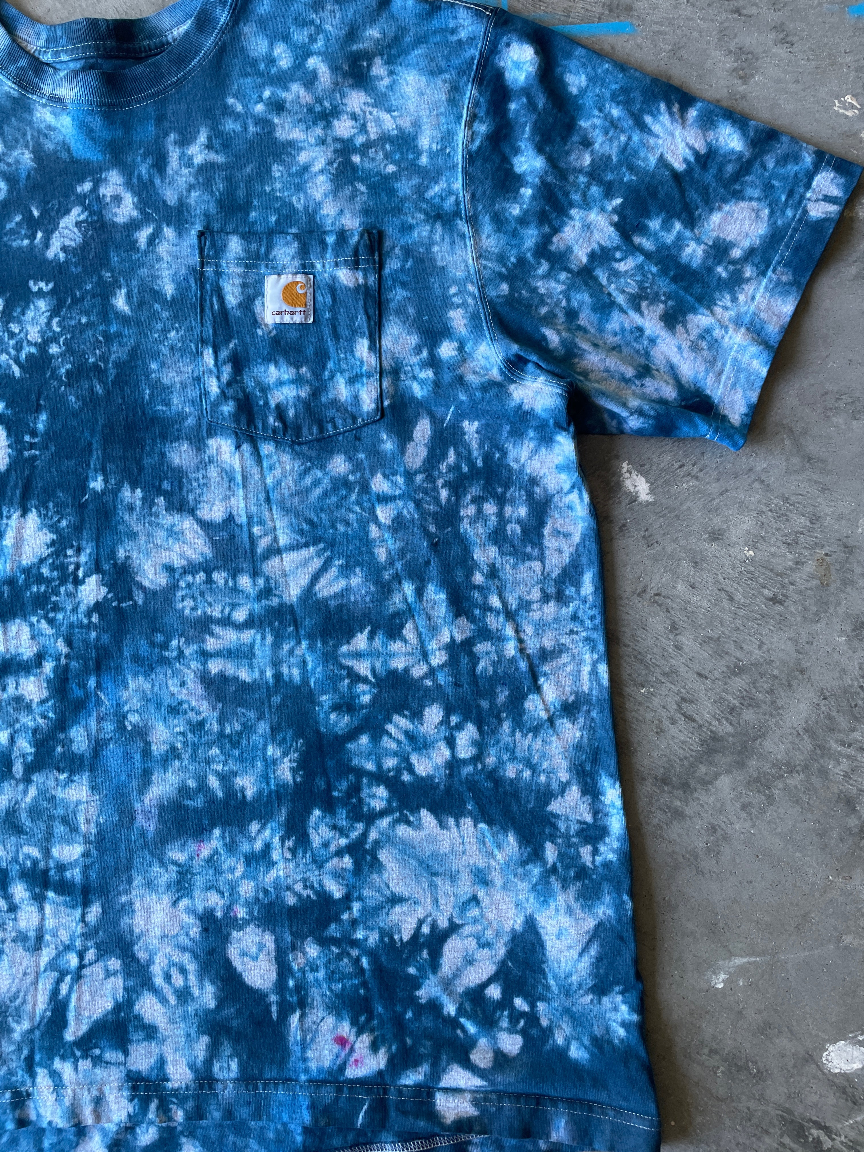 Carhartt Short Sleeve Blue and Gray Tie Dye T-Shirt | One-of-a-Kind | Men's XL