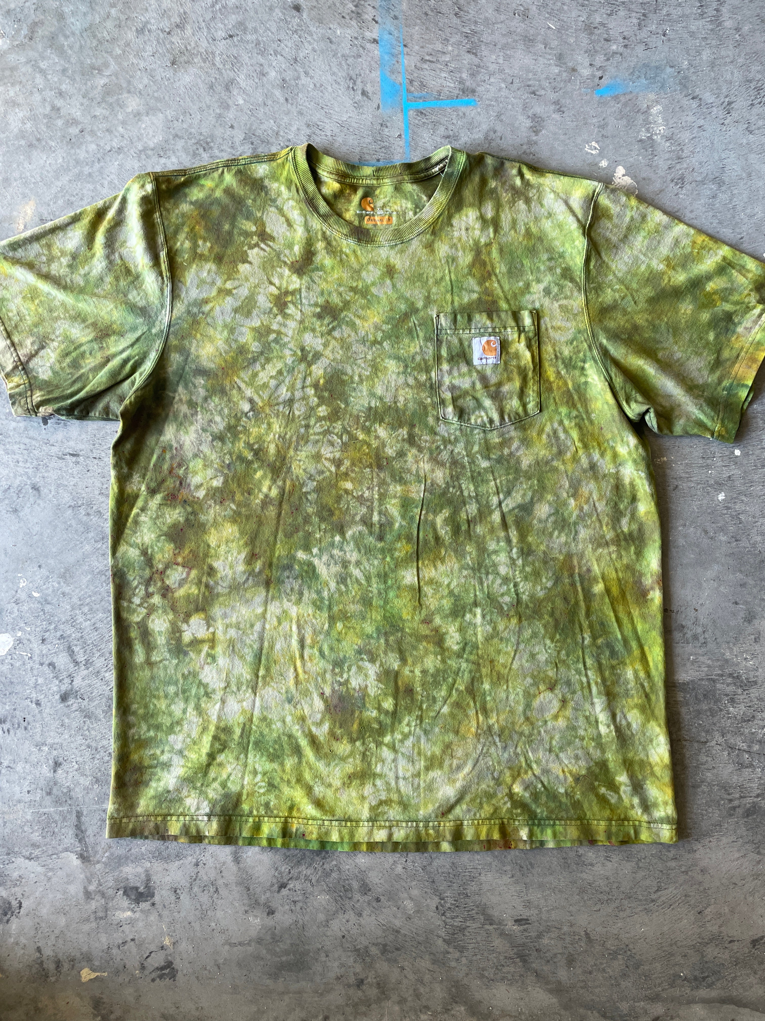 Carhartt Short Sleeve Green and Gold Tie Dye T-Shirt | One-of-a-Kind | Men's XL Tall