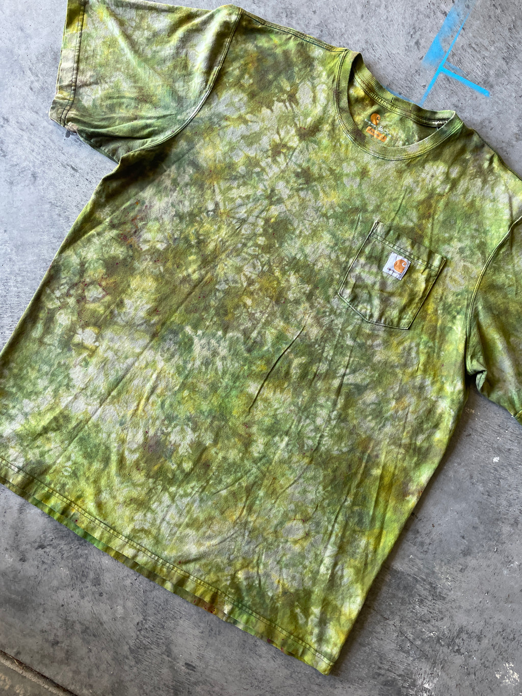 Carhartt Short Sleeve Green and Gold Tie Dye T-Shirt | One-of-a-Kind | Men's XL Tall
